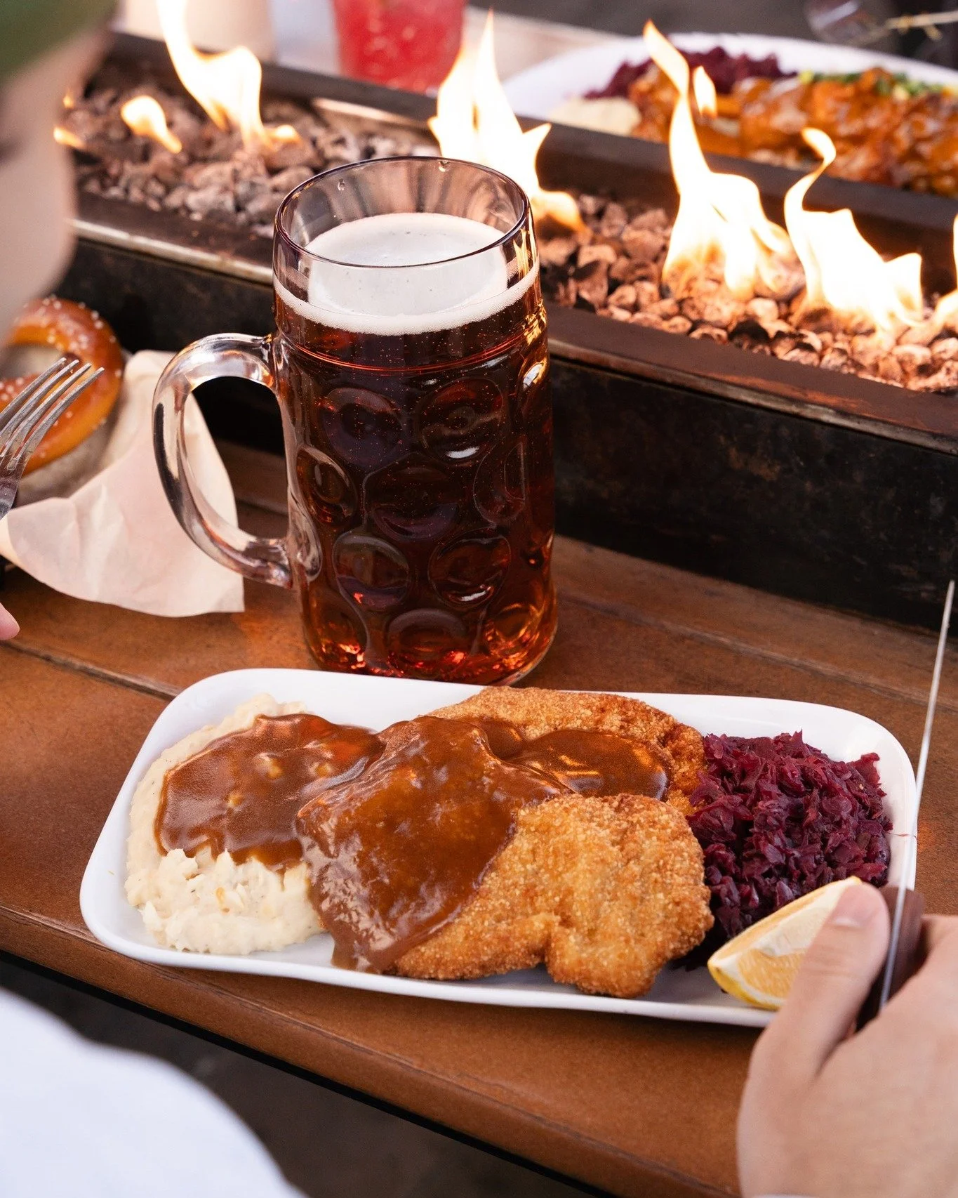 Our pork schnitzel is such a staple, we serve it up in more ways than one! 

Go classic with breaded cutlets, mashed potatoes, cabbage, and your choice of sauce:
✨ Rahm (creamy tomato paprika)
✨ Braten (rich brown gravy)
✨ Jaeger (mushroom &amp; onio