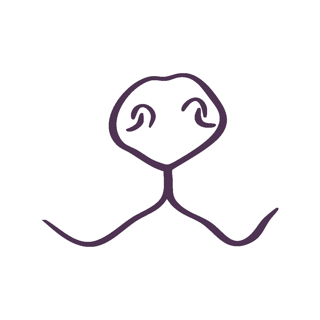 Simple line drawing of a dog's face with a small body.