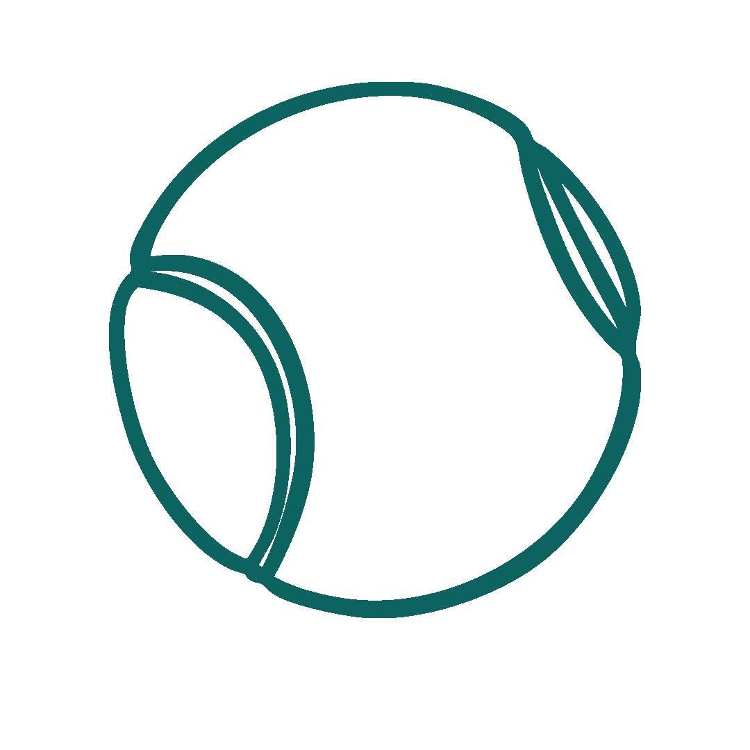 Line drawing of a tennis ball with stitching details.