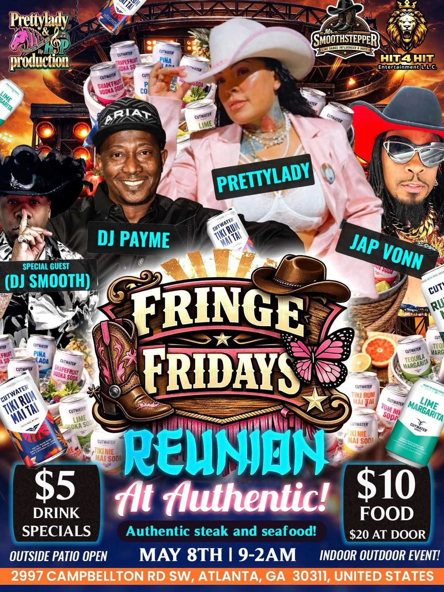Fringe Fridays Reunion 💥

The crew linking back up for a night of good food, drink specials, stepping, and grown vibes all night long. If you know, you know.

📍 Authentic Steak &amp; Seafood
2997 Campbellton Rd SW, Atlanta, GA 30311

🗓️ Friday, Ma