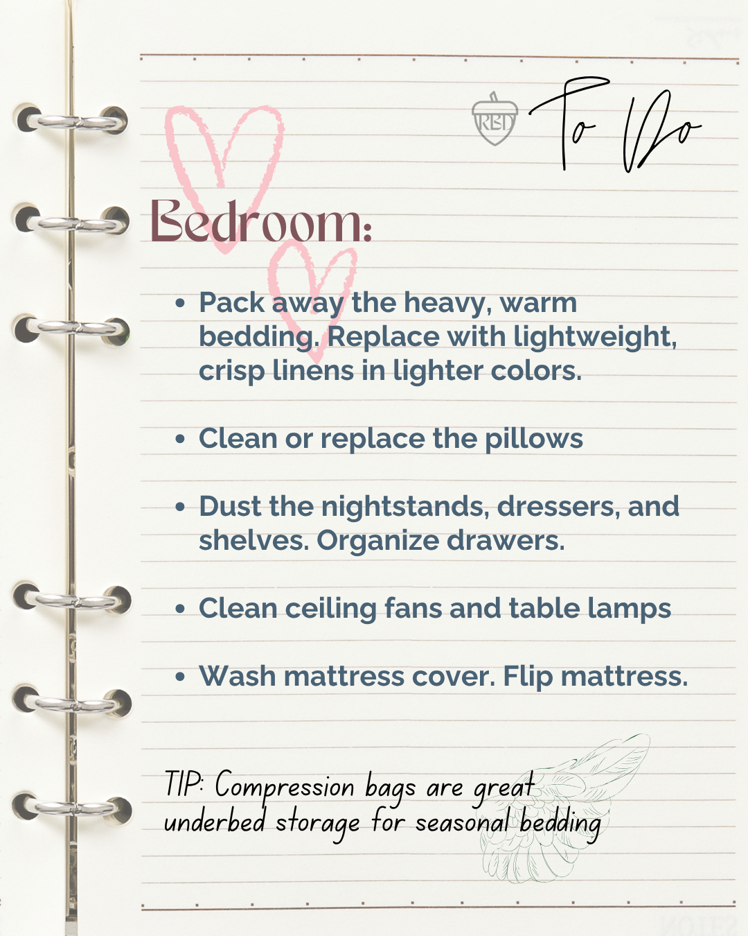 Bedroom Spring cleaning checklist