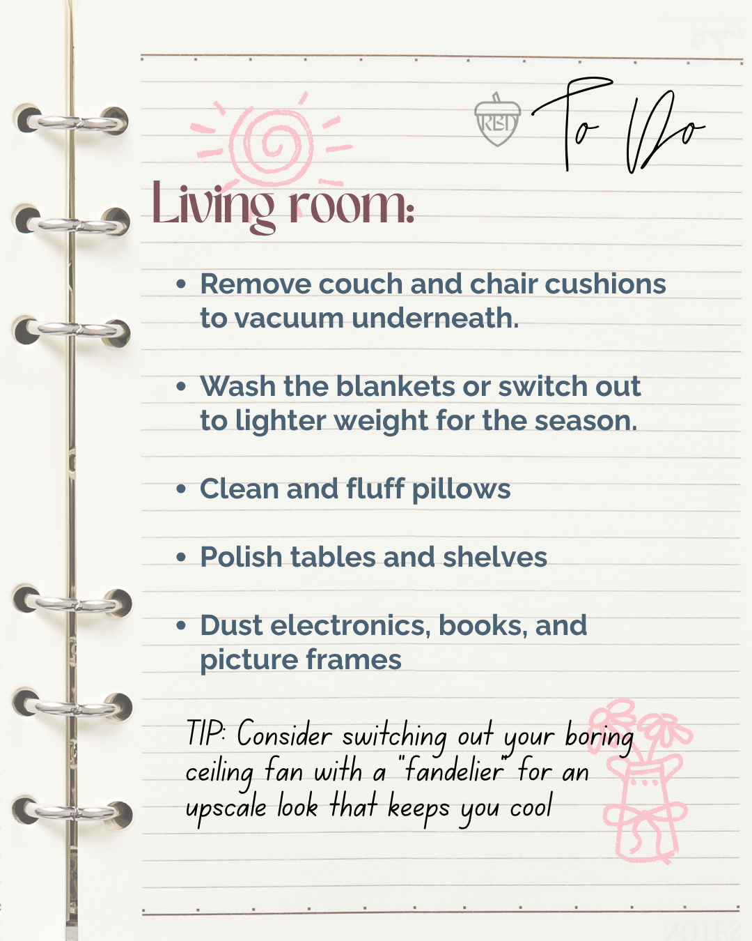 Living room cleaning checklist