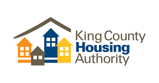 Logo of King County Housing Authority featuring stylized colorful houses and the organization's name.