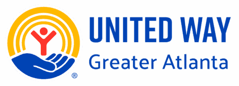 United Way Greater Atlanta logo featuring a hand holding a person with a rainbow overhead.