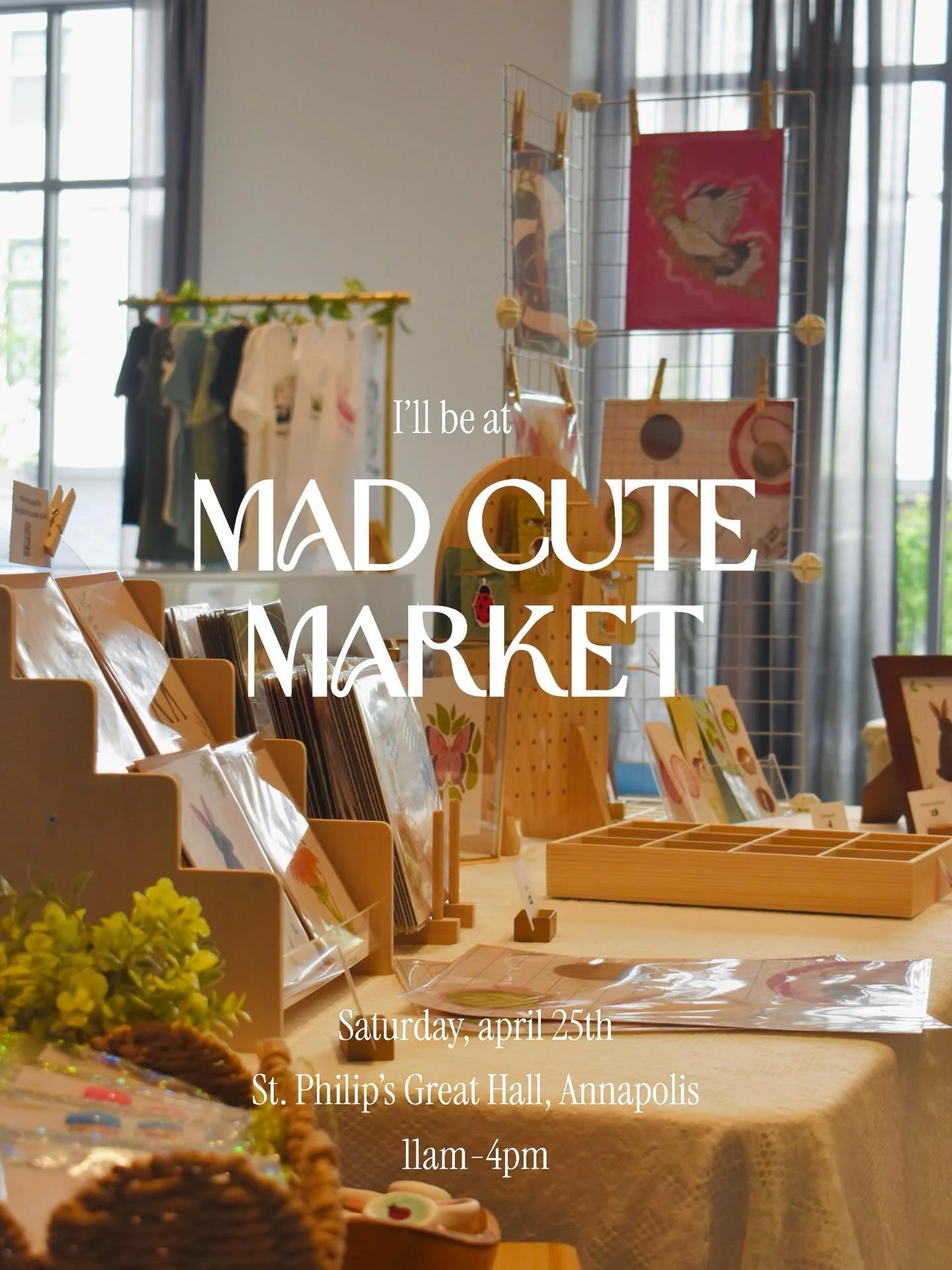 come visit me at @madcutemarket this weekend on April 25th! 

shop clothing, art, ceramics and more by amazing vendors🌷

details: 
saturday april 25th
St. Philip&rsquo;s Great Hall, 730 bestgate rd, annapolis, md 21401
11am-4pm

#madcutemarket #anna