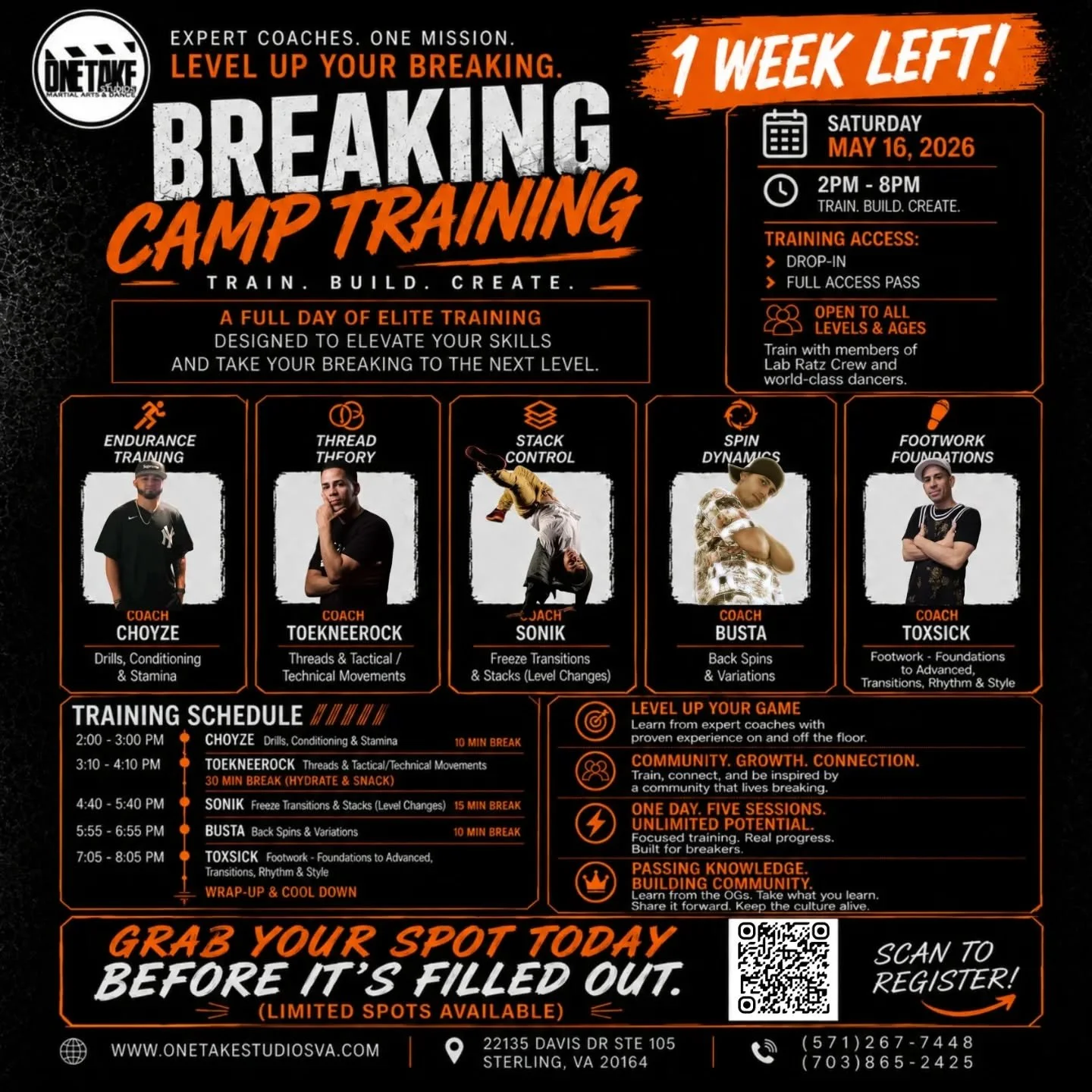 🚨 1 WEEK LEFT 🚨

Tonight (May 8th) at midnight, the biggest Early Bird savings for Breaking Camp Training will be gone 👀🔥

Train with members of @labratzcrew, one of the OG crews in the DMV, and be part of a full day of training, knowledge, and c