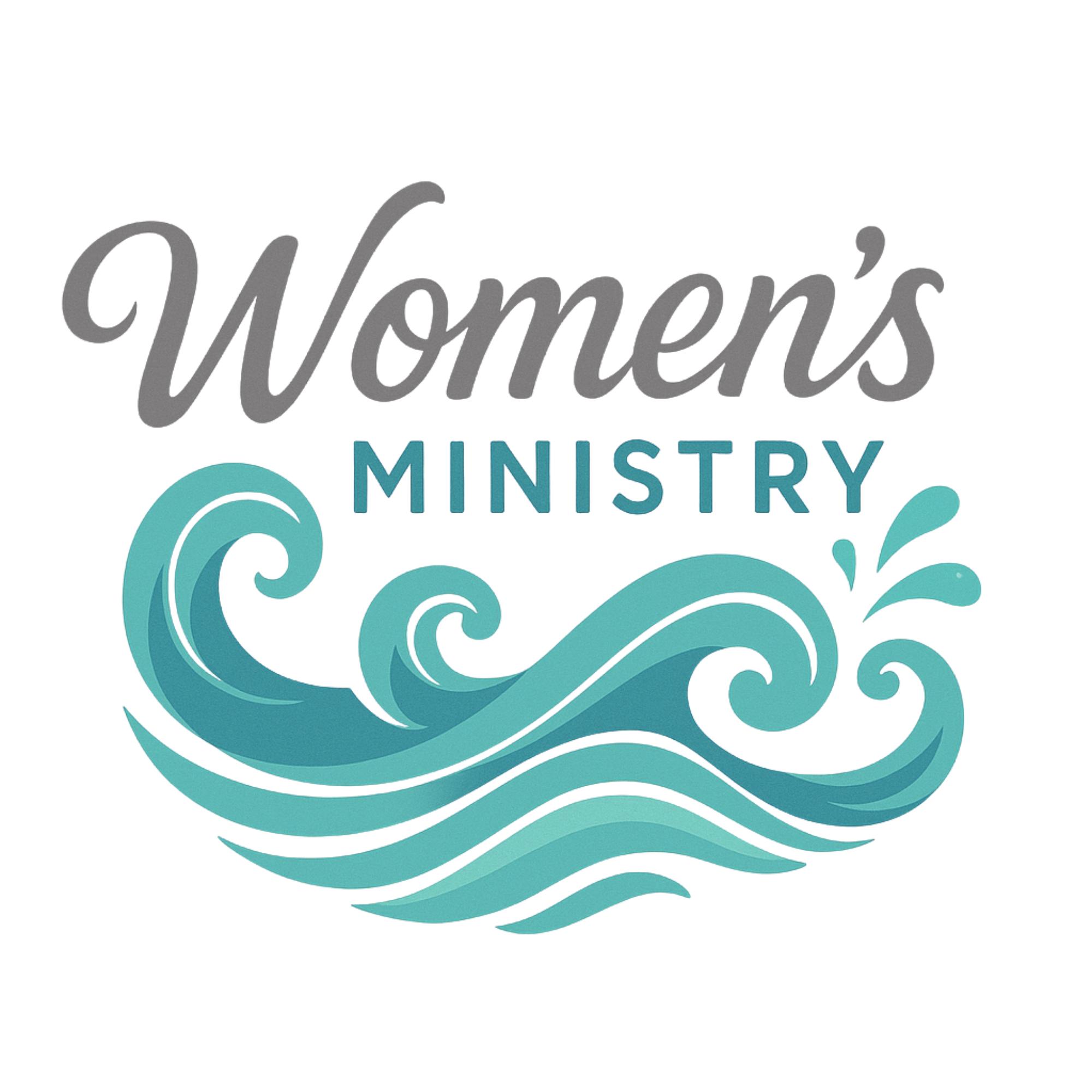 Women's Ministry logo with stylized blue water waves and splash design.