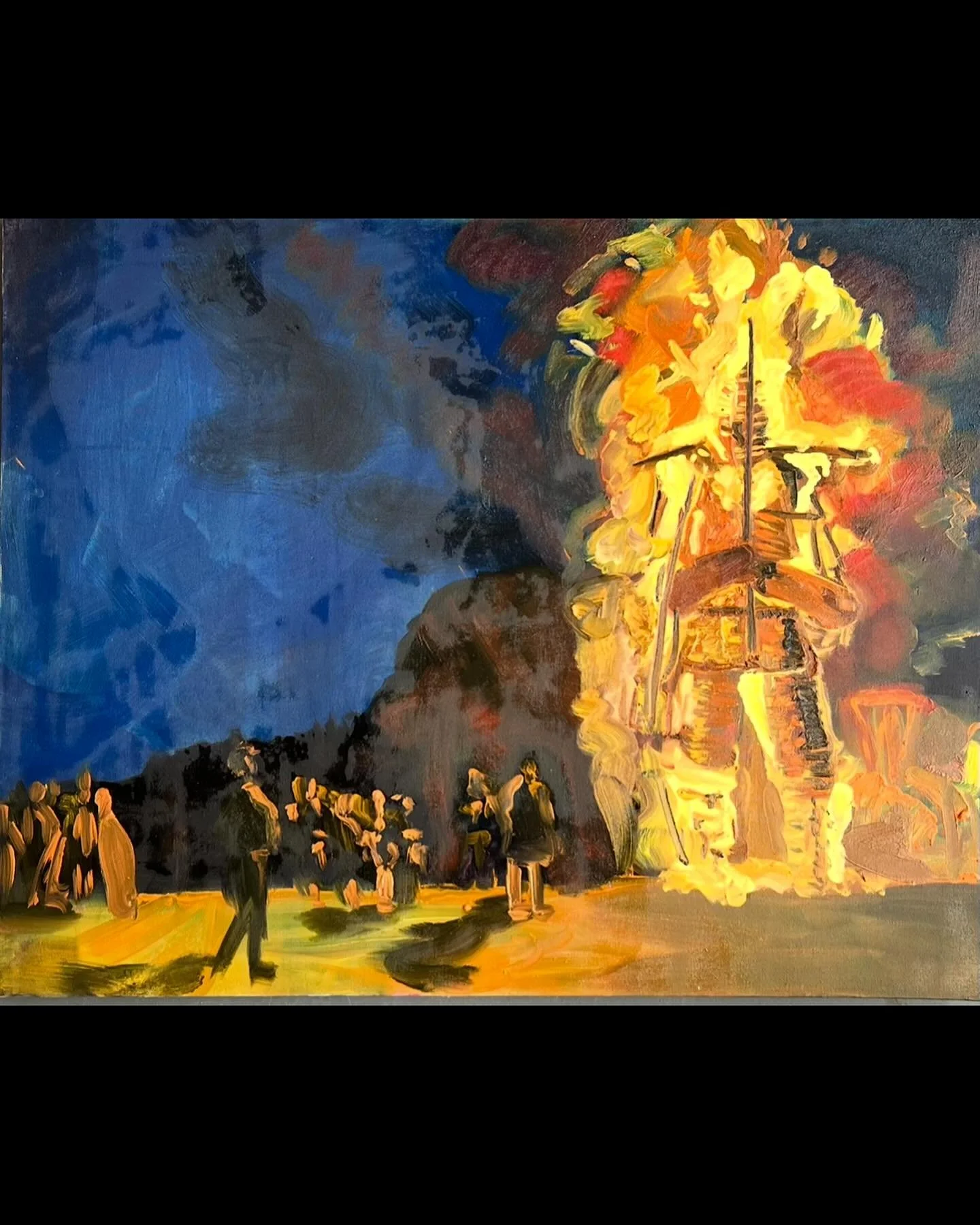 Burning Man, oil on canvas 80 x 100cm

I was planning to work on this one a bit more today, but I think he might be finished as is and leave it all a smooth squidgy 1 session painting.

#paintingfire #burningeffigy #oilpaintingsoncanvas #contemporary
