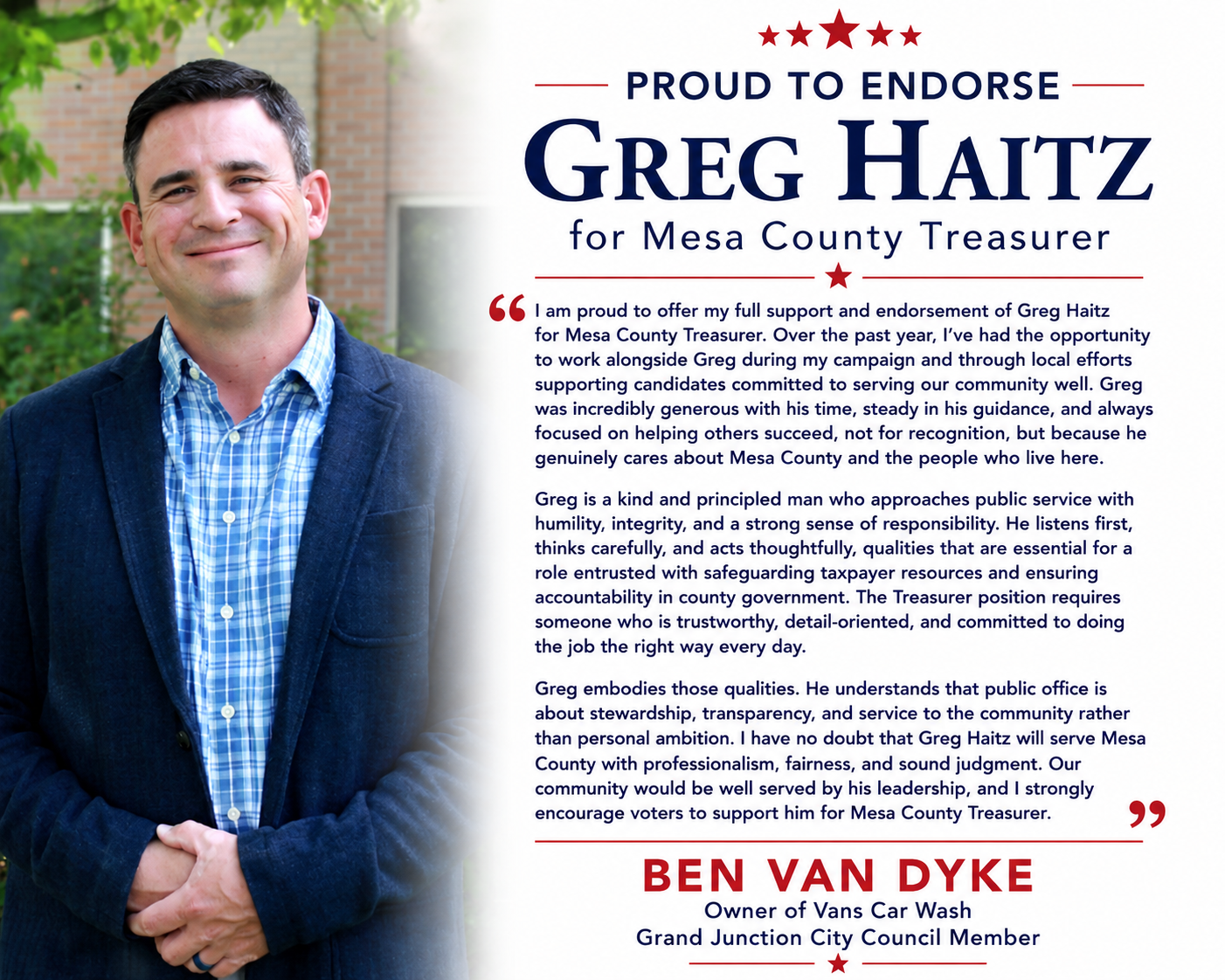 Ben Van Dyke, Owner of Vans Car Wash, GJ City Council Member