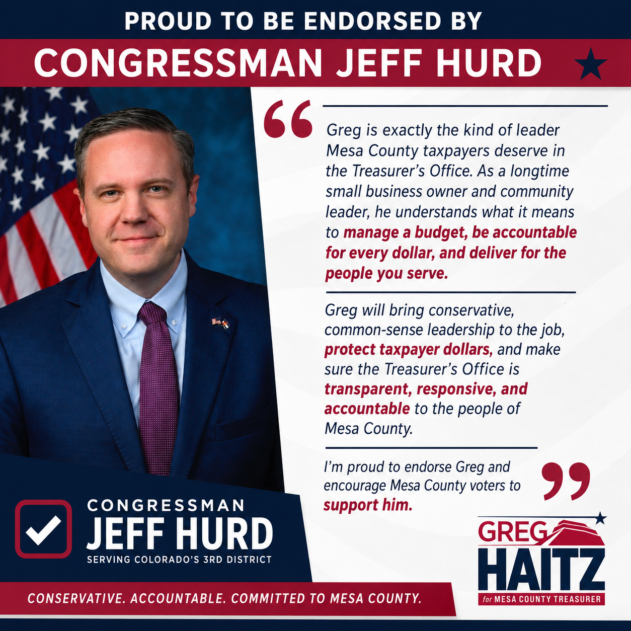 Congressman Jeff Hurd Endorses Greg Haitz