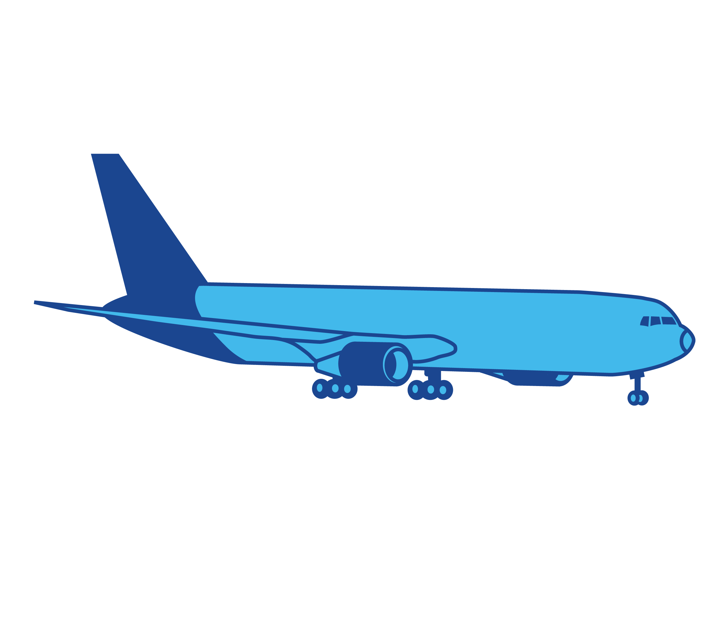 Blue illustration of an airplane viewed from the side