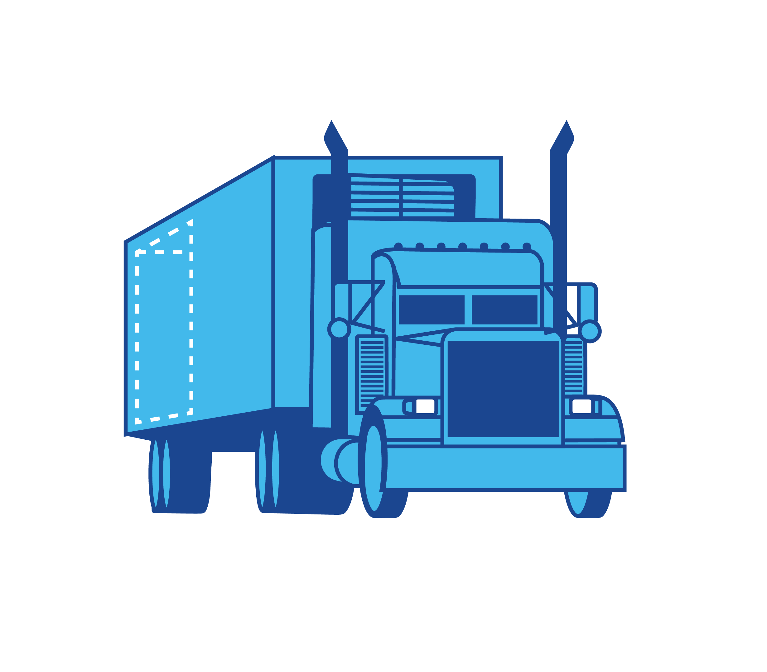 Illustration of a blue semi-truck facing forward