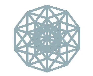 A geometric, symmetrical pattern resembling a complex star or floral shape with multiple points and interconnected lines.