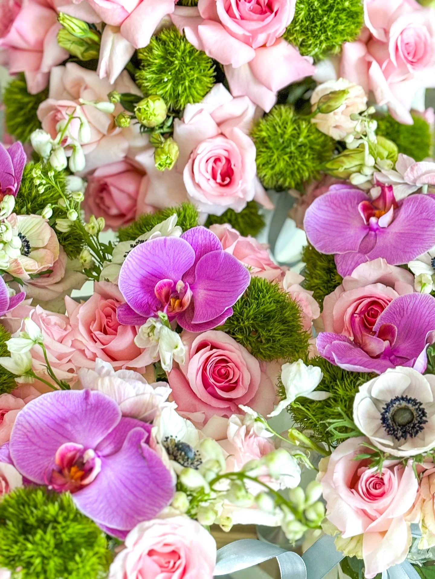 Rosas blush, orqu&iacute;deas vibrantes y texturas verdes que abrazan cada p&eacute;talo con delicadeza. Un dise&ntilde;o que celebra la armon&iacute;a entre lo cl&aacute;sico y lo ex&oacute;tico, perfecto para transformar cualquier espacio en una ex