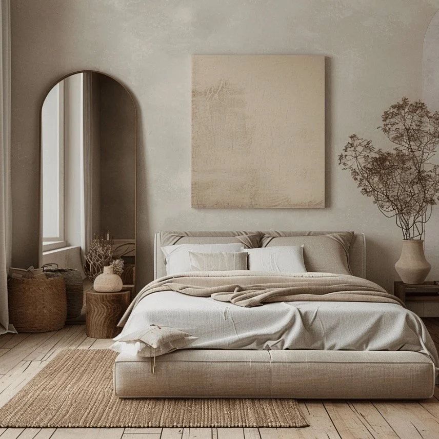 Curated Living Designs embraces simplicity, using neutral tones and layered textures to soften and elevate each space.#InteriorStyling #HomeInspo #FurnitureStyling #BudgetInteriorDecor