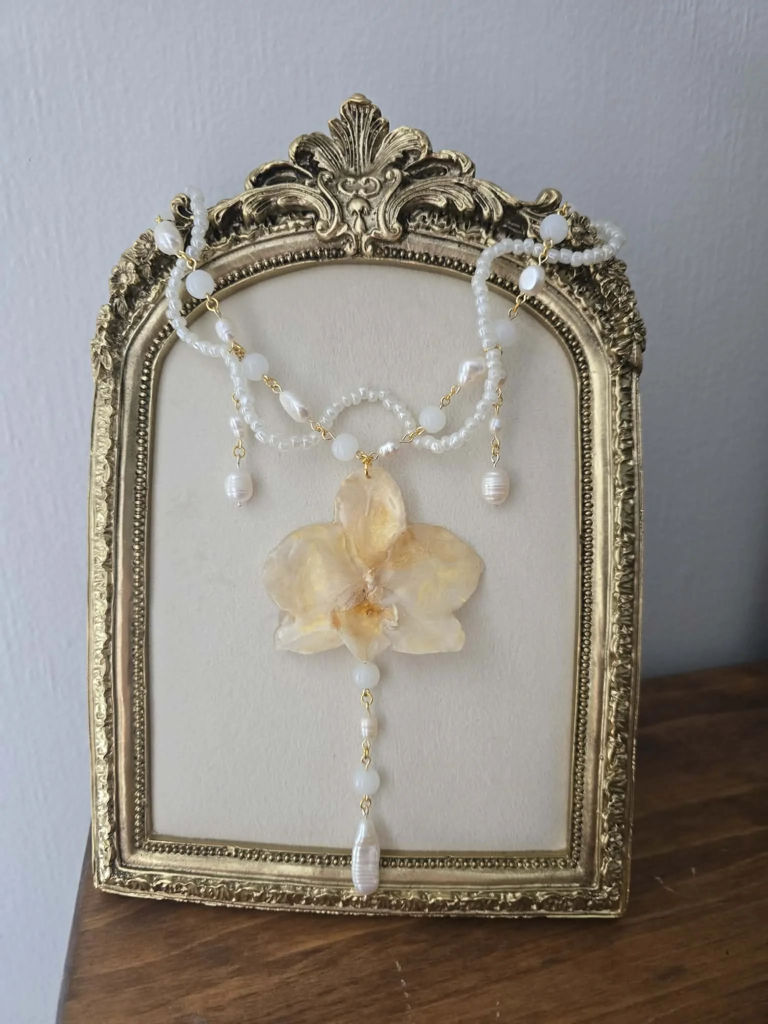 Real Orchid & Pearl Statement Necklace