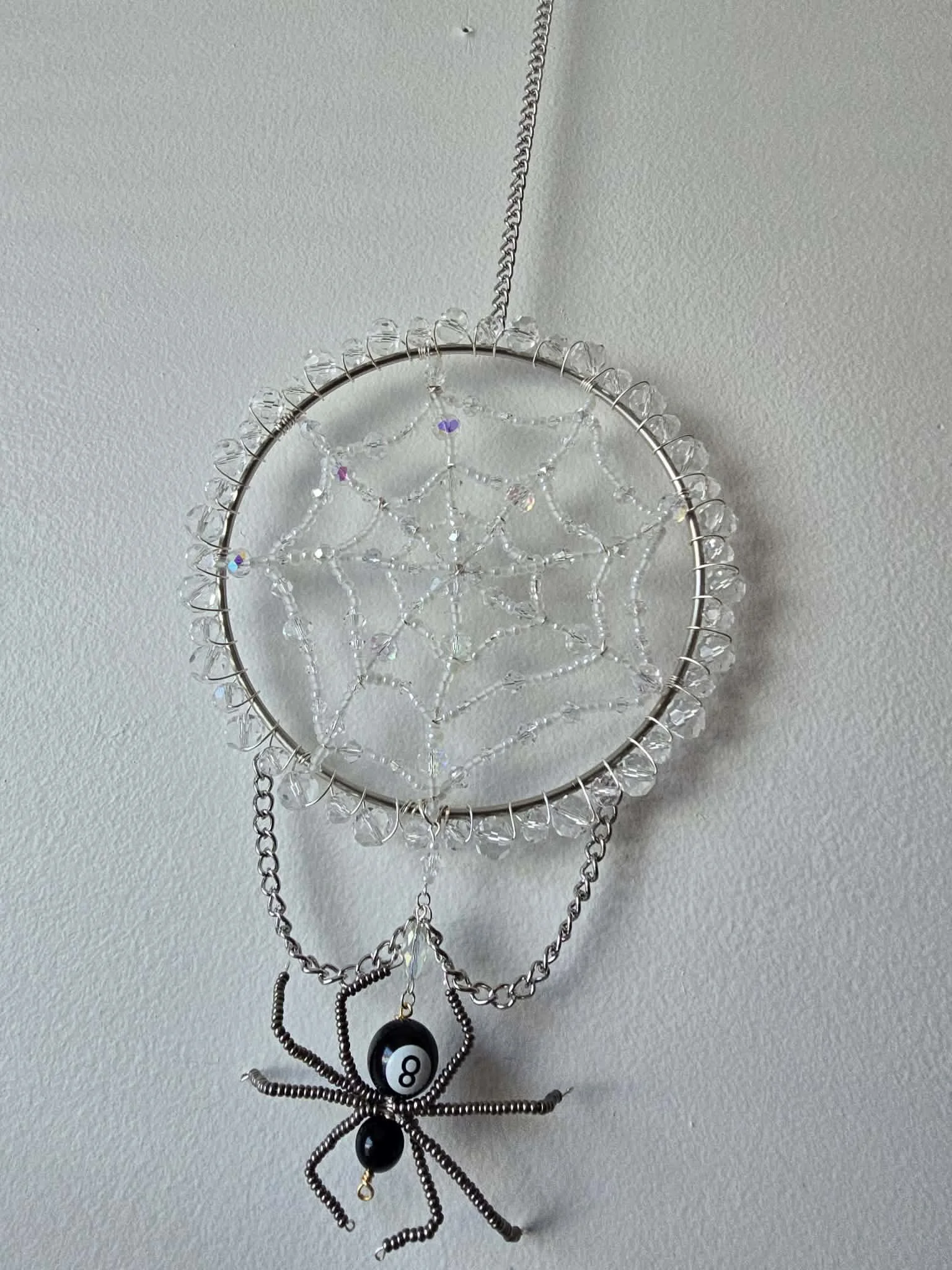 Crystal Spider Web mini  Sun Catcher with 8 Ball Spider | Gothic Window Hanging | Witchy Sun Catcher Decor.