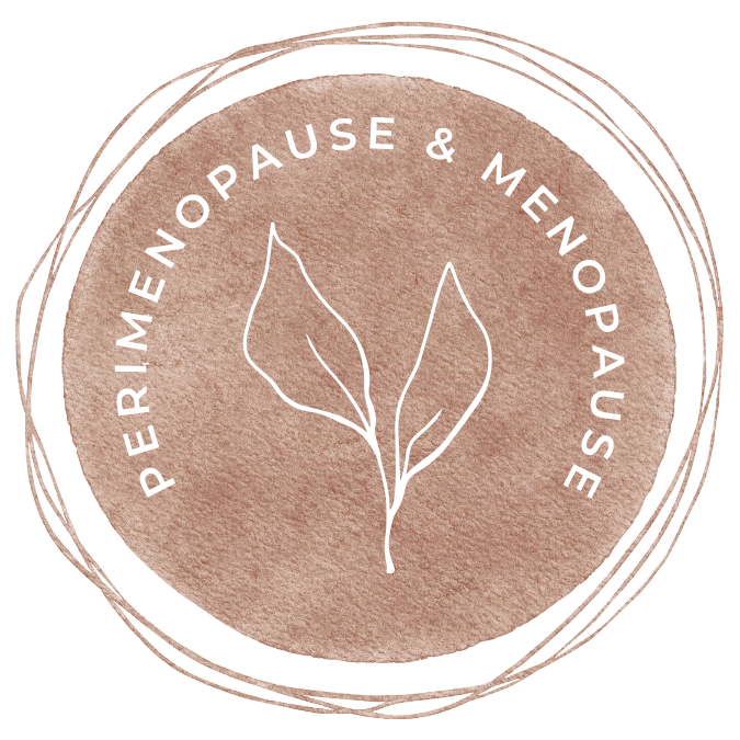 Naturopath Nicole Wrightson from Natured WellnessA circular logo with a watercolor background and a white line drawing of two leaves in the center. The text around the circle reads "PERIMENOPAUSE & MENOPAUSE".