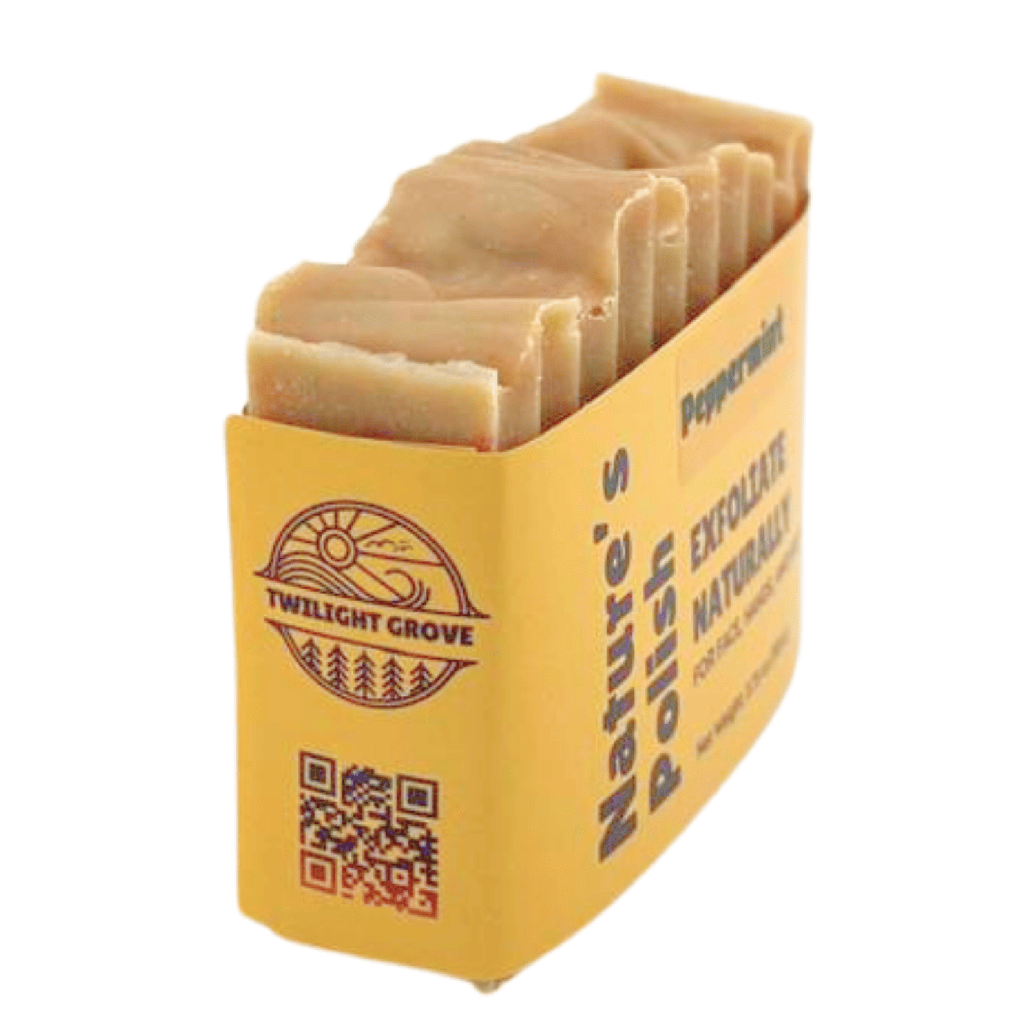 Side view of Peppermint Nature's Polish exfoliating soap highlighting textured top and natural handmade soap bar.