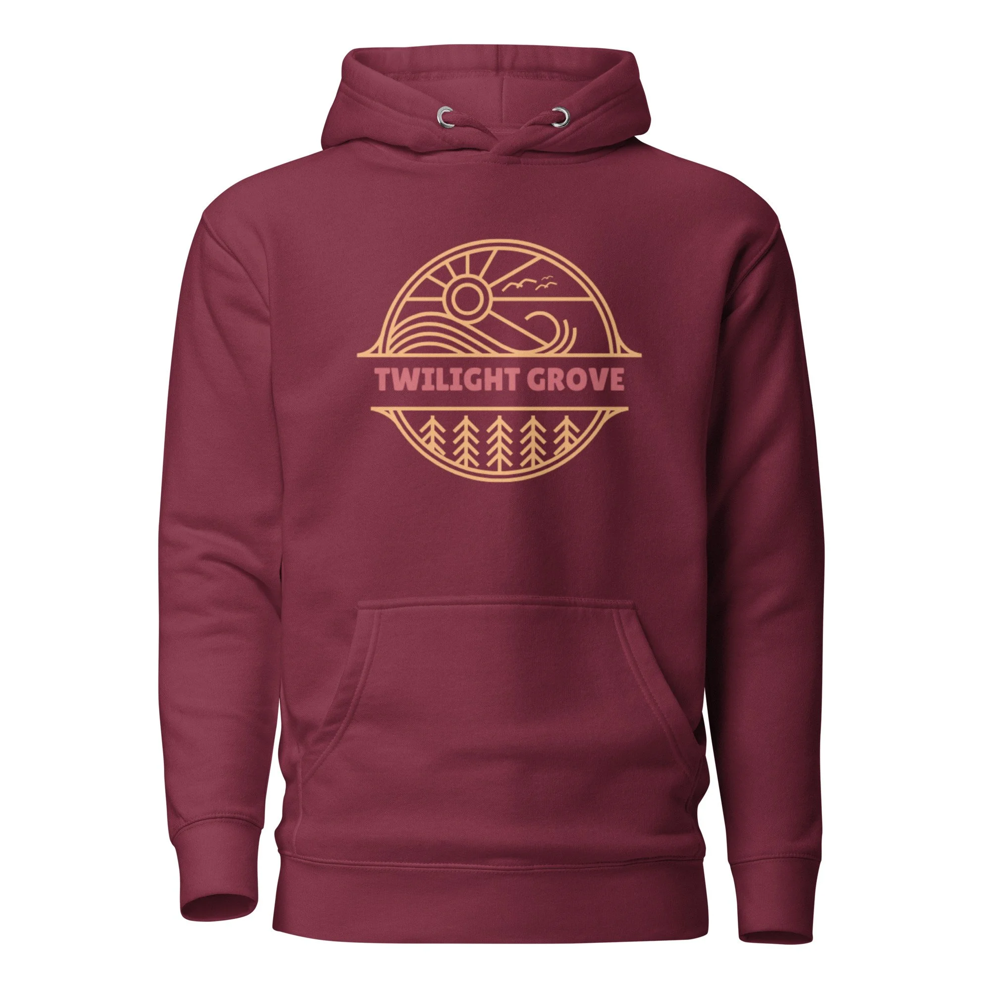 Twilight Grove Campfire Hoodie in Maroon, front view