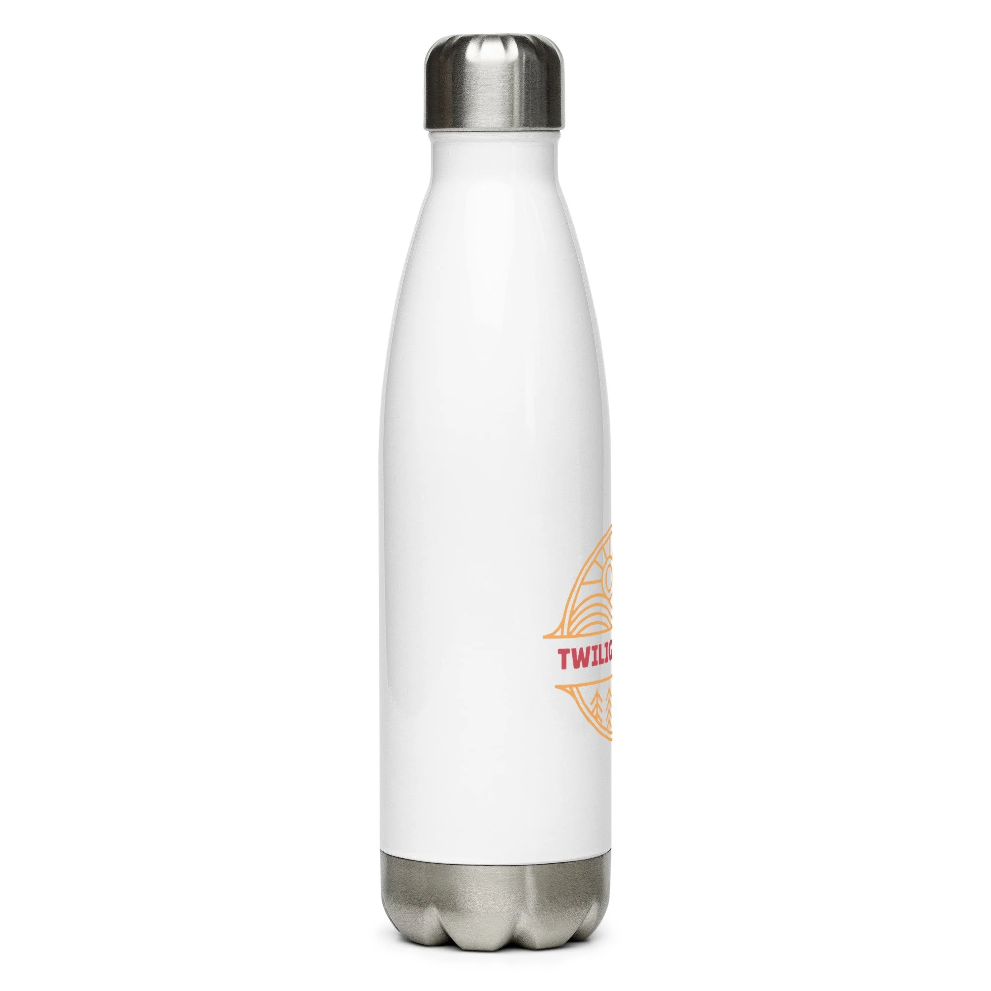 Twilight Grove Trail Bottle white stainless steel water bottle angled view