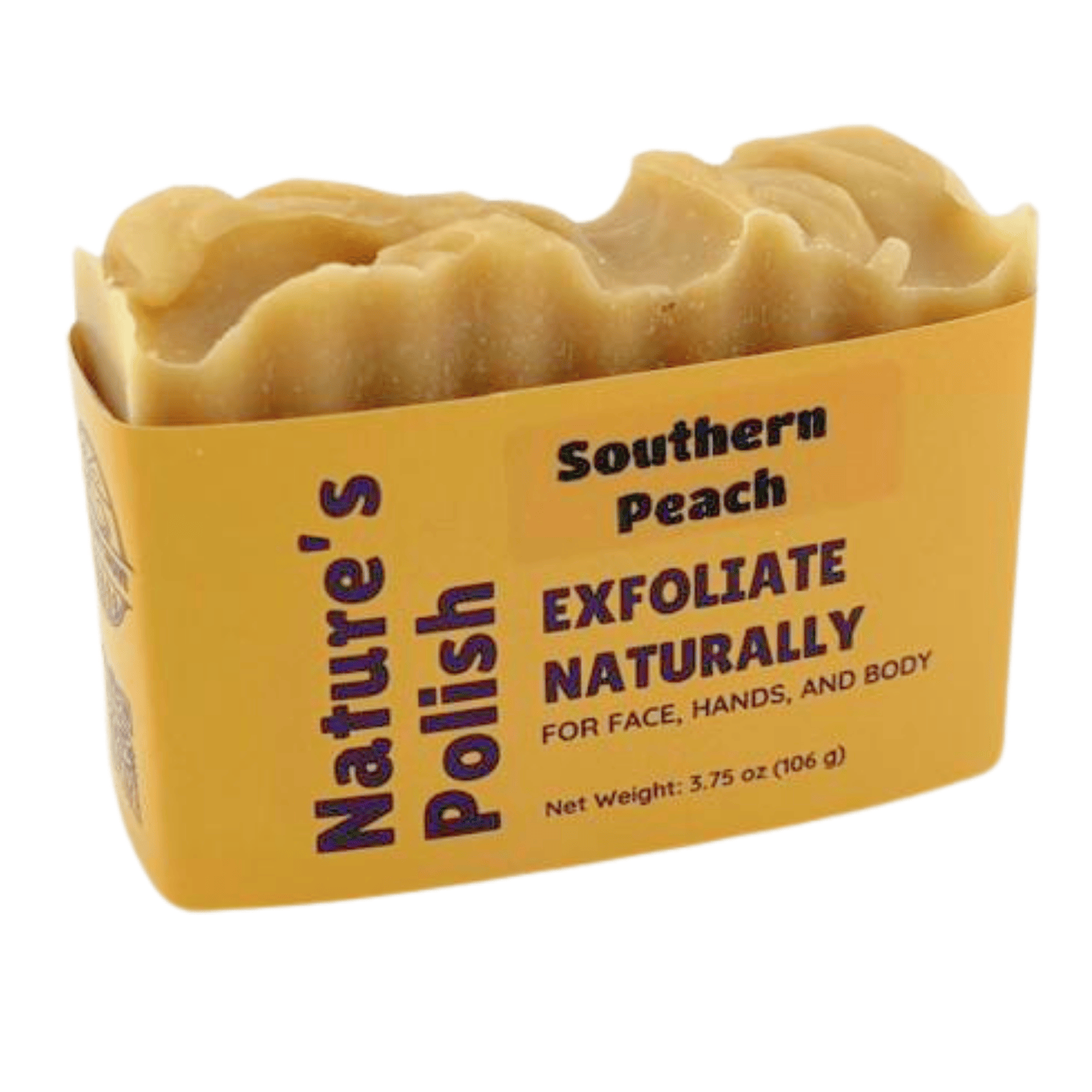 Southern Peach Nature's Polish exfoliating soap bar featuring a creamy handmade texture and sweet peach scented natural soap.