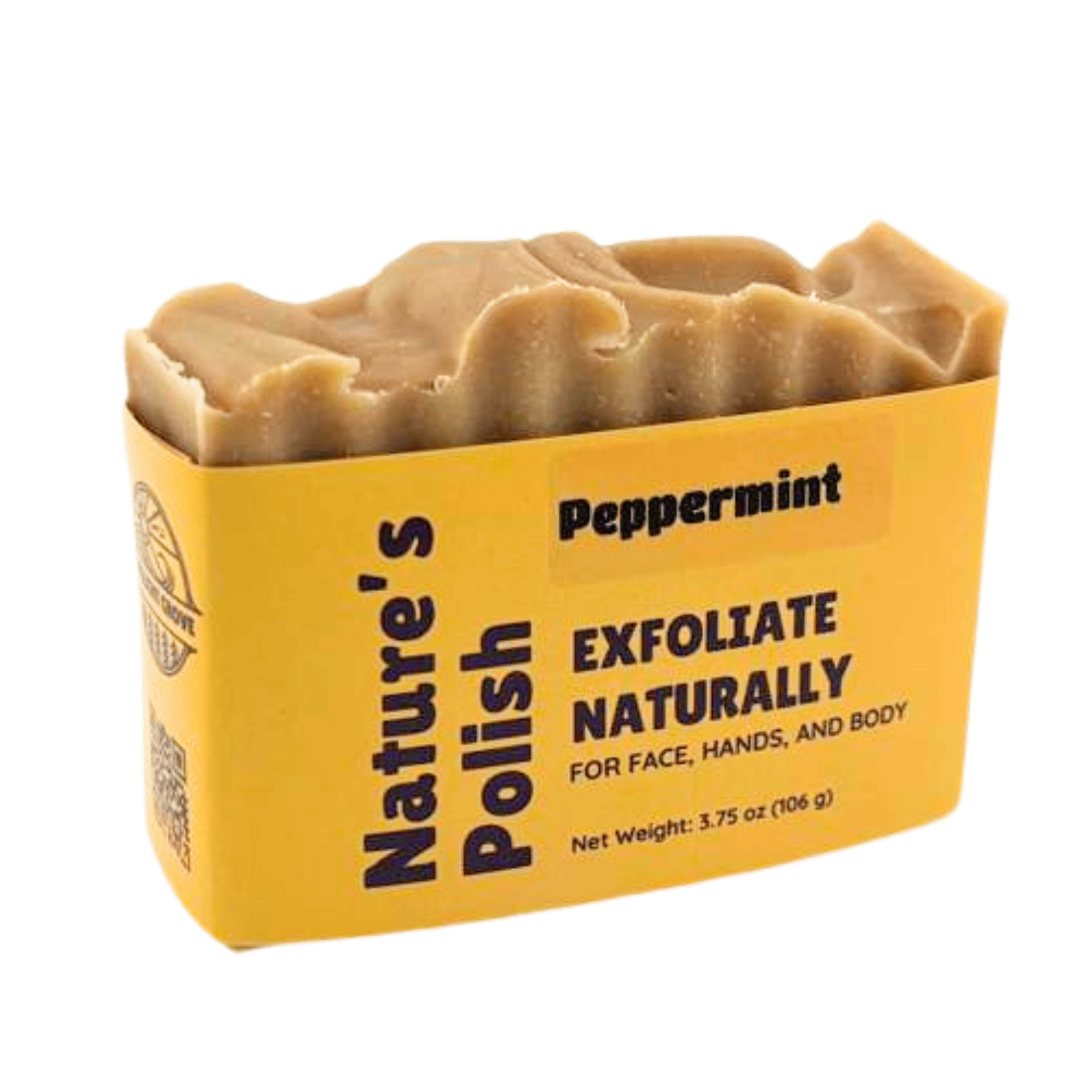 Peppermint Nature's Polish exfoliating soap bar with creamy swirl top and refreshing mint scented handmade soap.