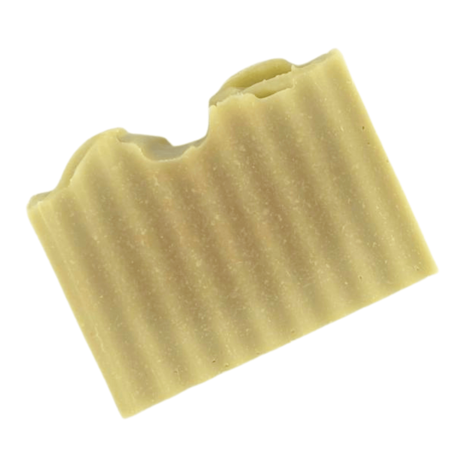 Side angle of Over the Moon Nature's Polish handmade soap bar showing ridged sides and handcrafted soap texture.