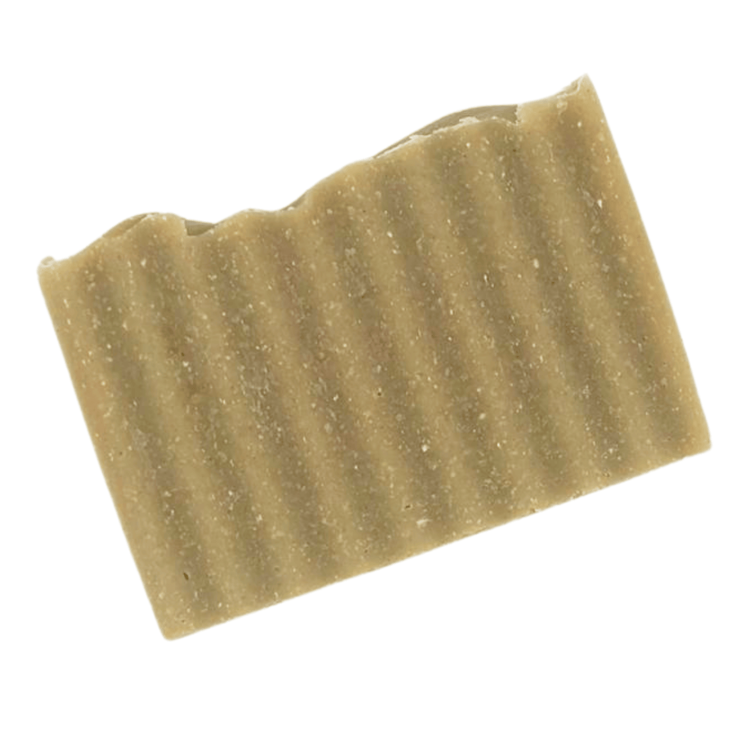 Unwrapped Kentucky Bourbon exfoliating soap bar highlighting ridged texture and handcrafted natural soap design.