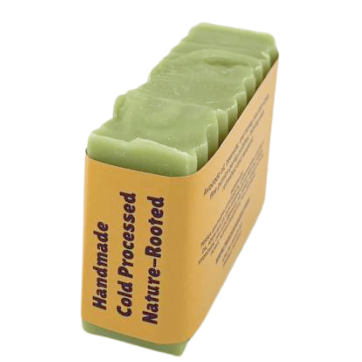 Nature's Polish Moroccan Mint - This farm-inspired bar combines natural pumice for gentle exfoliation with avocado oil, beeswax, and honey to nourish and soften skin_side angle showing text