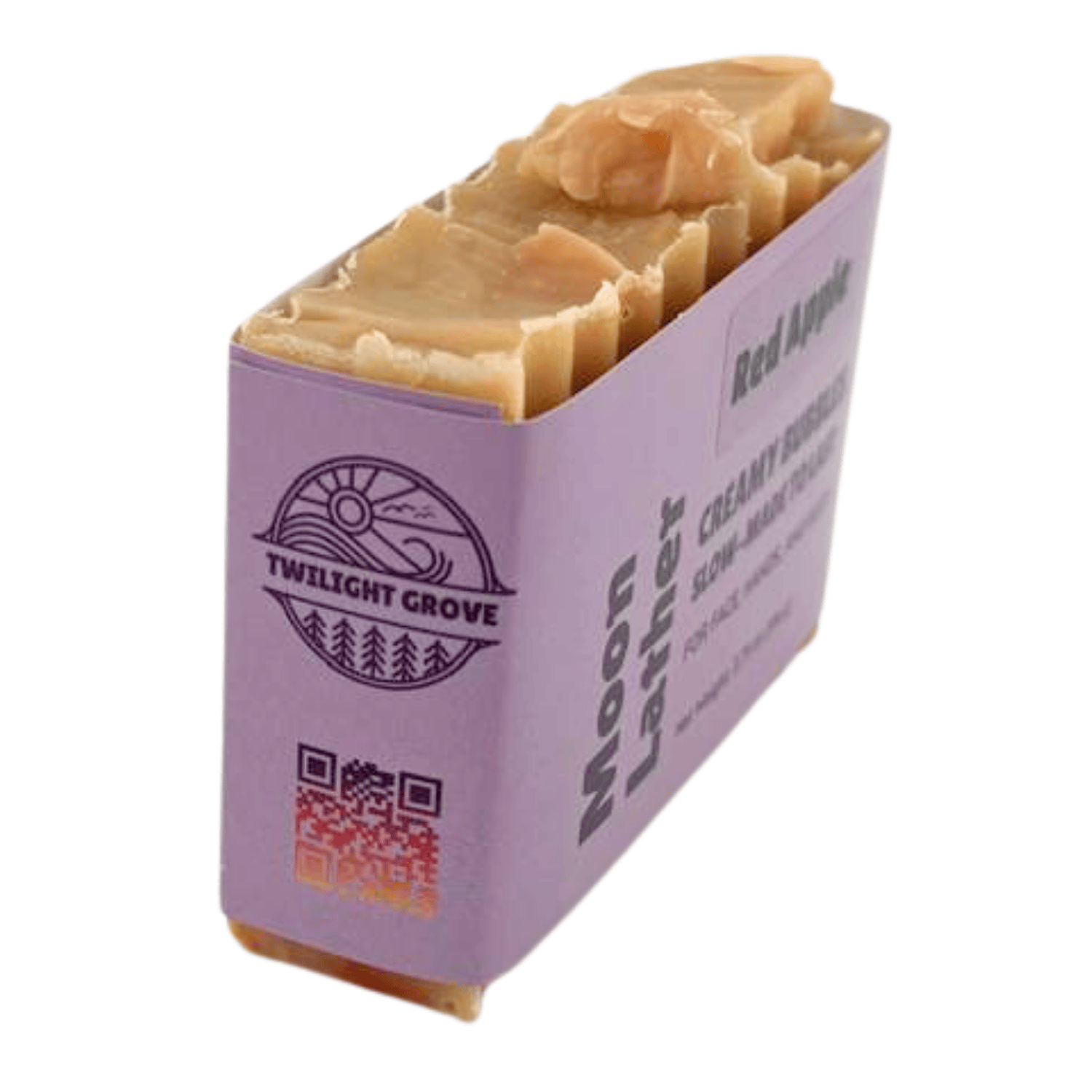 Red Apple - bright, juicy, lightly sweet - ridged bars, creamy beige with red swirls - side view logo