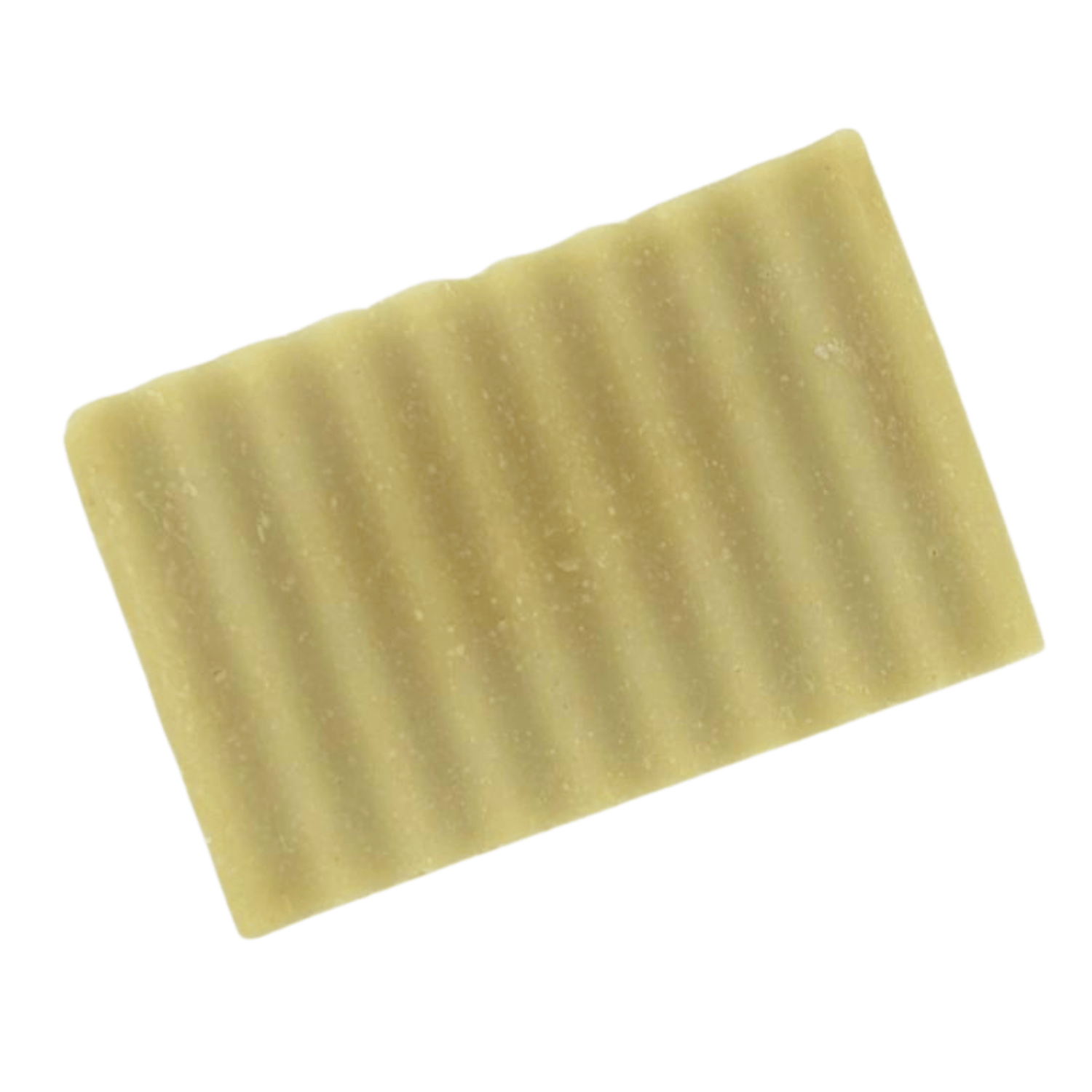 Unwrapped Sensuous Sandalwood handmade soap bar highlighting textured ridges and natural exfoliating soap surface.