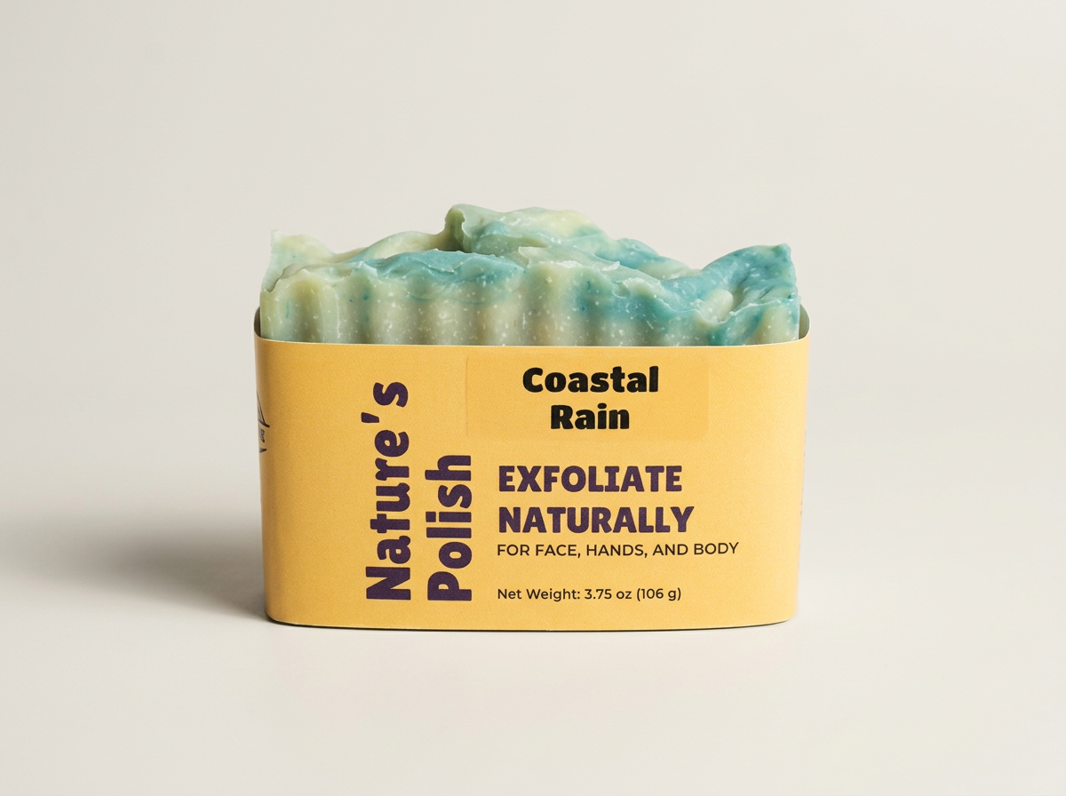Turquoise Coastal Rain Nature’s Polish soap with a textured swirled top