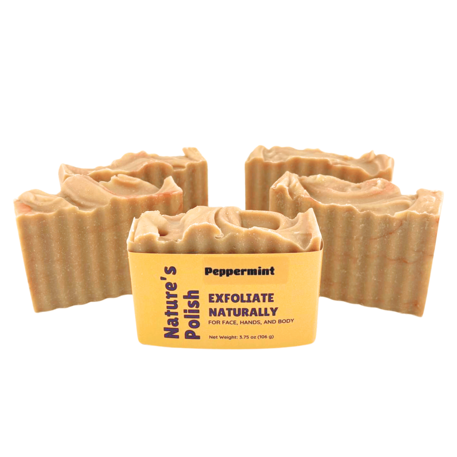 Group of Peppermint Nature's Polish handmade soap bars arranged together showing textured tops and natural exfoliating soap.