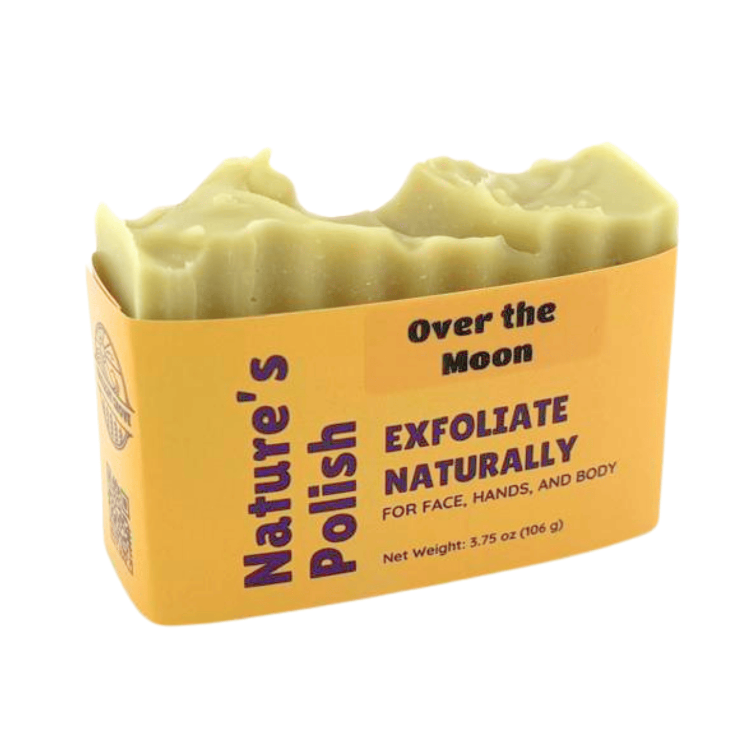 Over the Moon Nature's Polish exfoliating soap bar featuring a creamy handmade texture and natural handcrafted soap design.