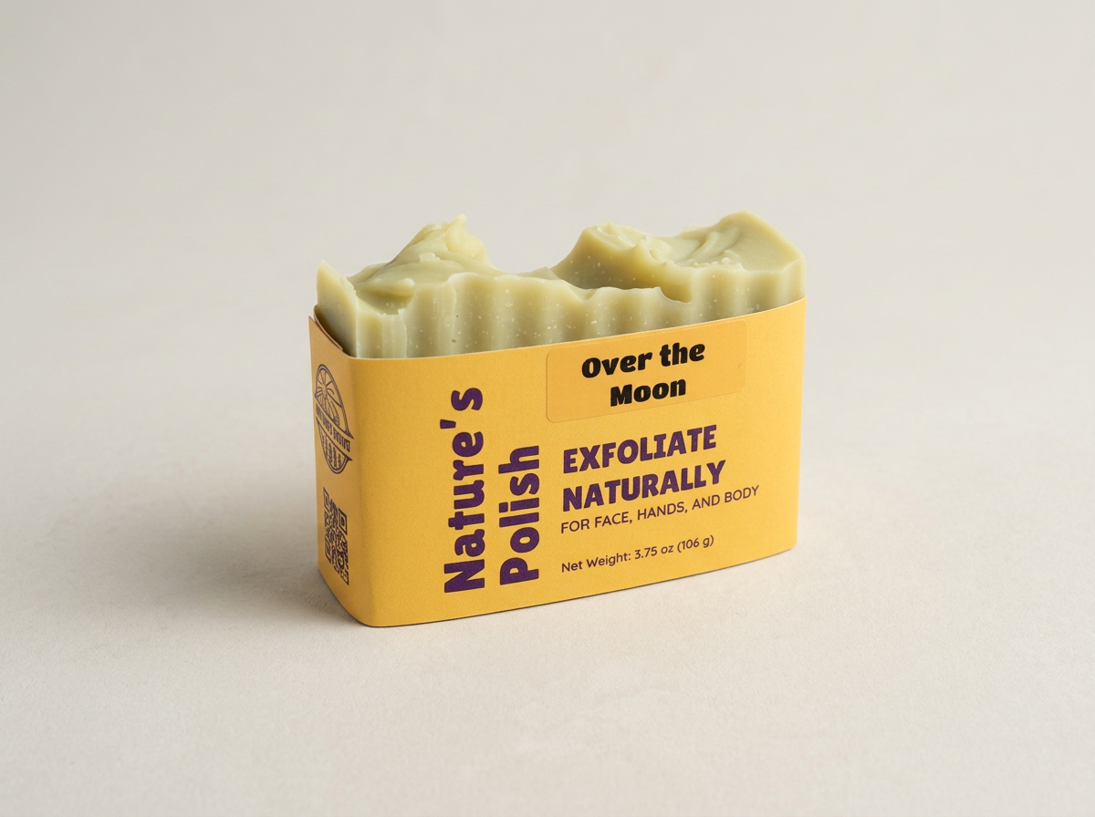 Pale green Over the Moon Nature’s Polish soap with a textured top
