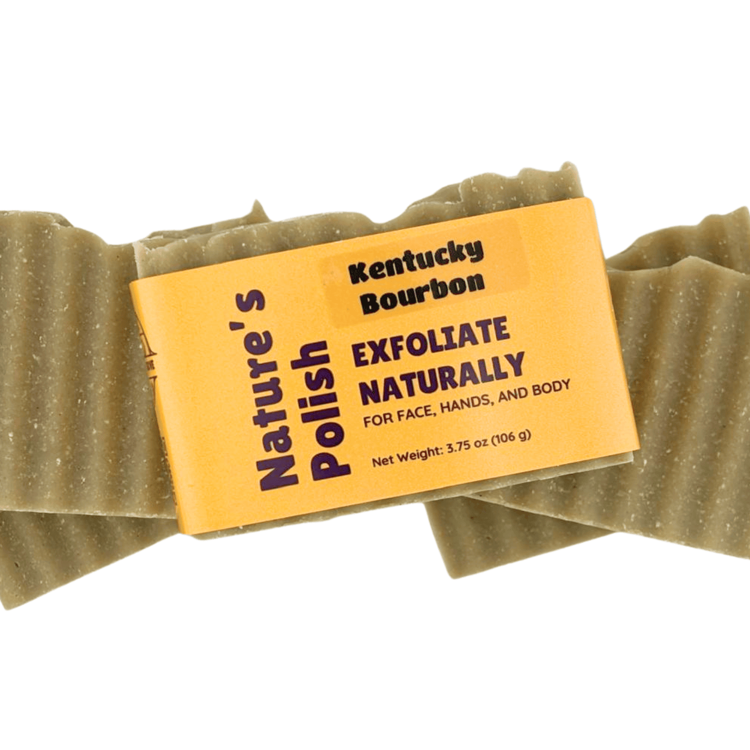 Wrapped Kentucky Bourbon Nature's Polish exfoliating soap bar displaying product label and bourbon inspired scent.