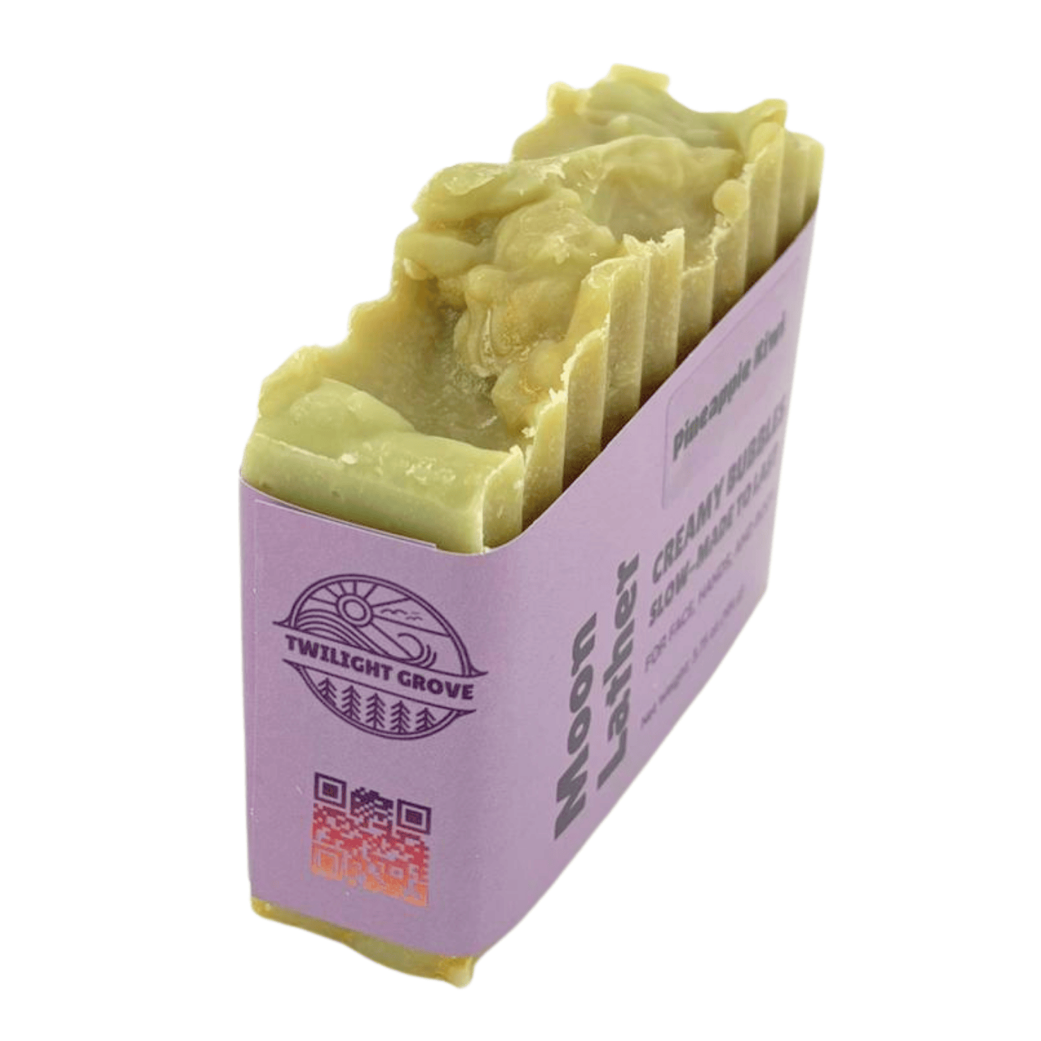 Moon Lather - This farm-inspired bar combines natural pumice for light exfoliation with mango butter for a long-lasting moisturizing soap_side view with logo