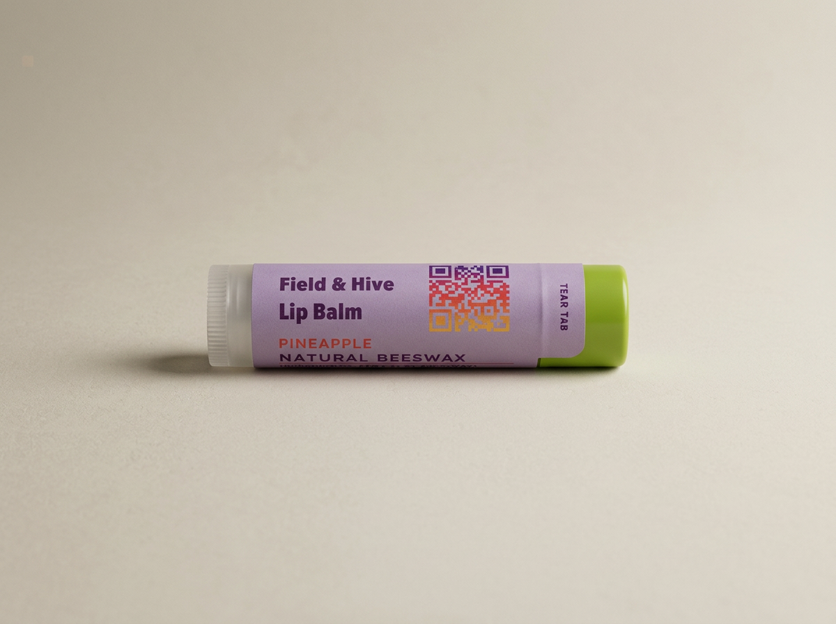Field & Hive beeswax Pineapple lip balm tube with a green cap
