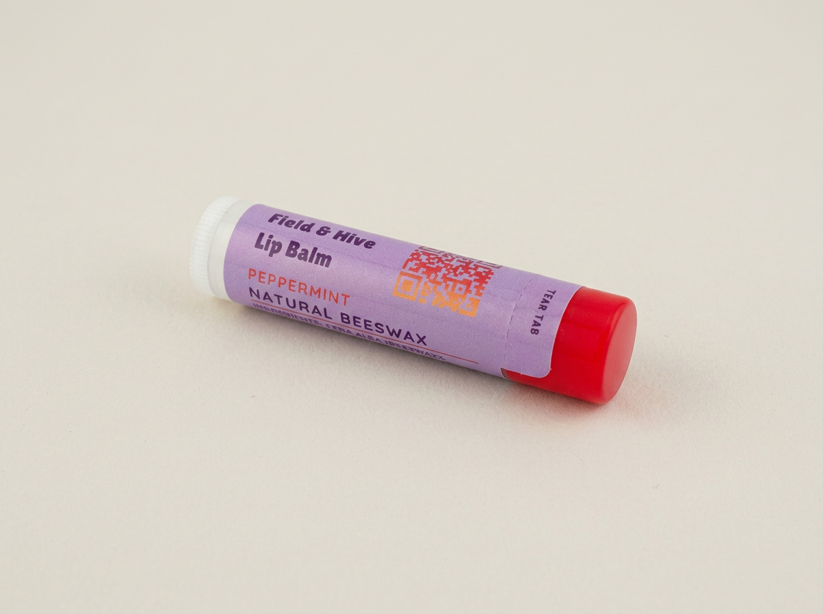 Field & Hive beeswax Peppermint lip balm tube with a red cap
