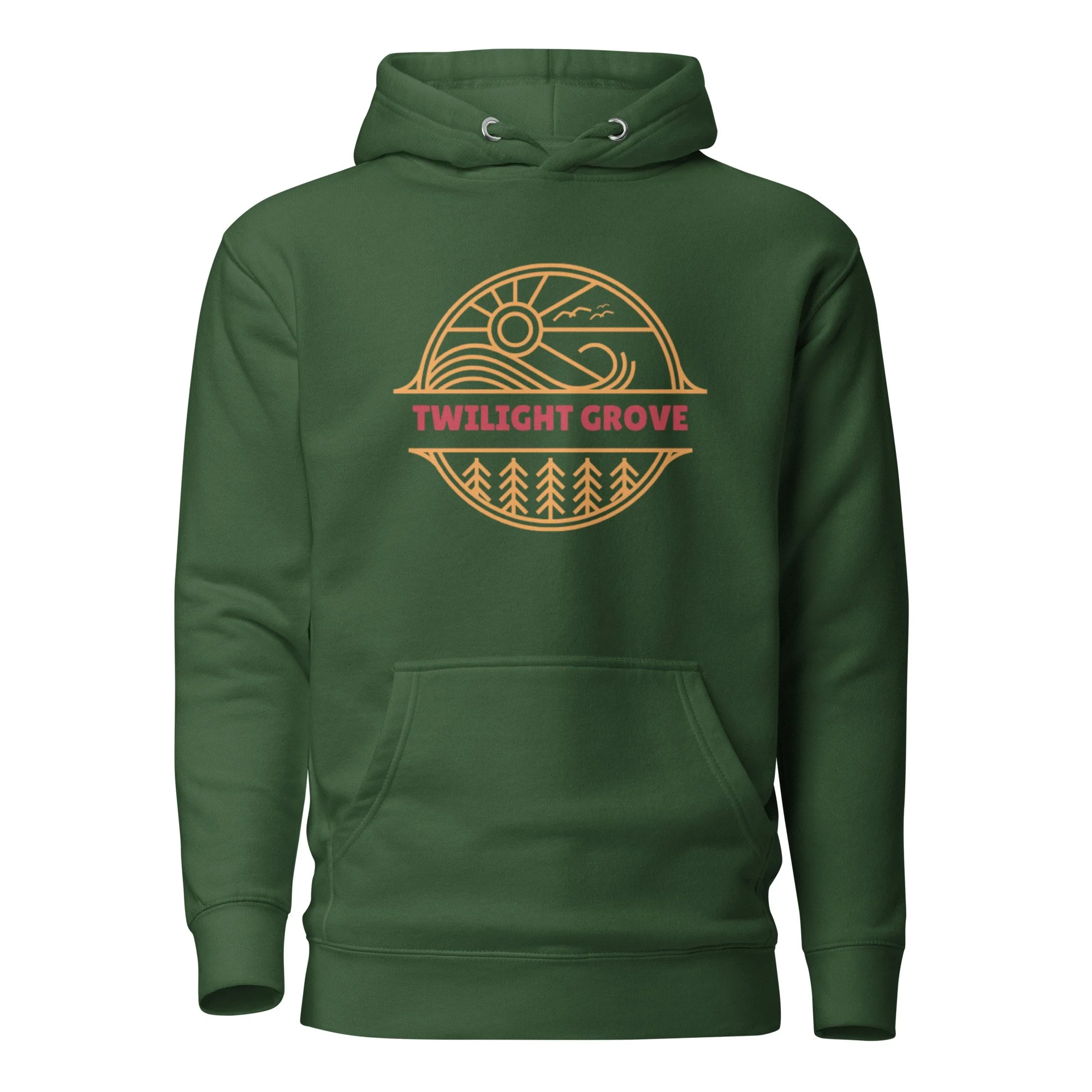 Twilight Grove Campfire Hoodie in Forest Green, front view