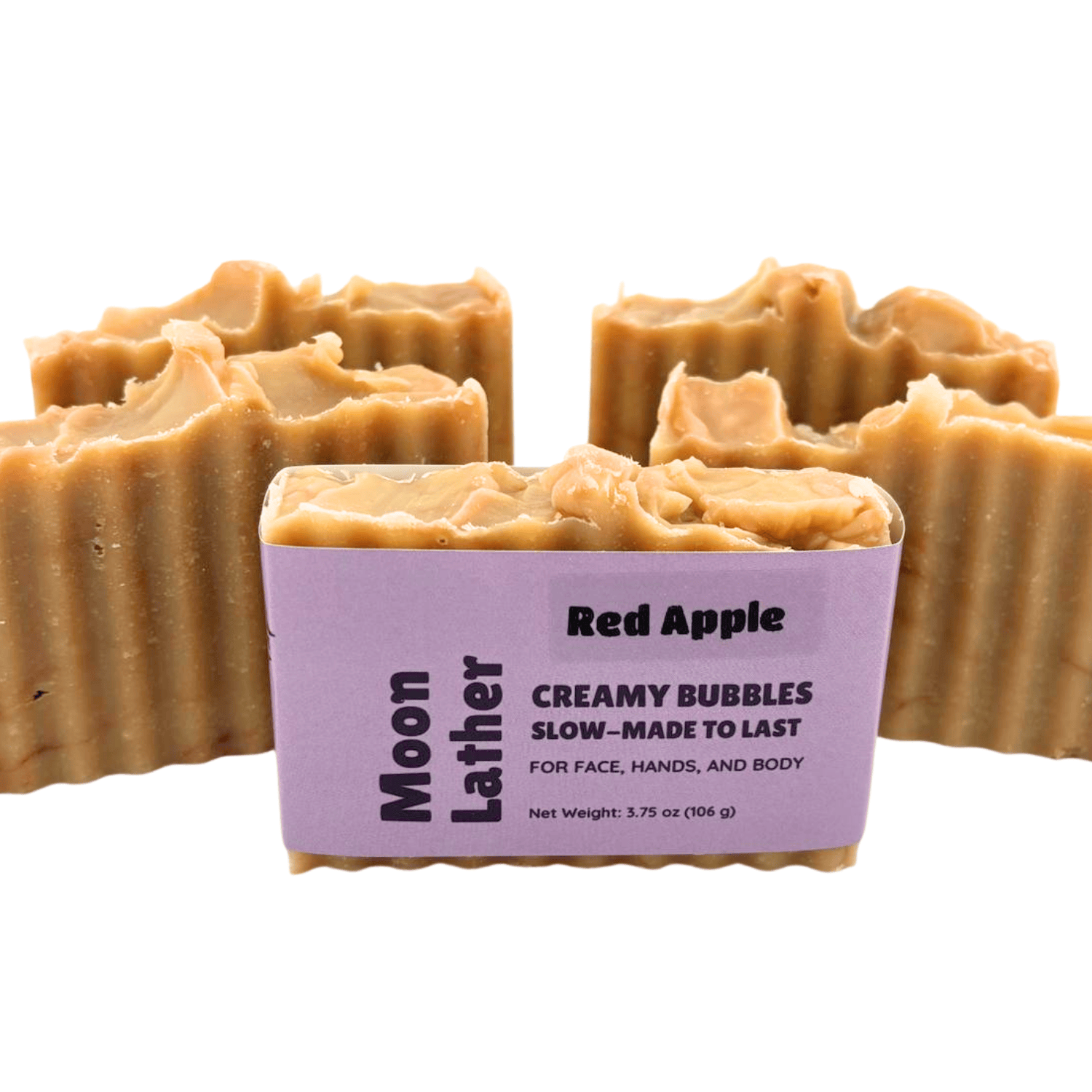 Red Apple - bright, juicy, lightly sweet - ridged bars, creamy beige with red swirls - bars standing with 1 in front