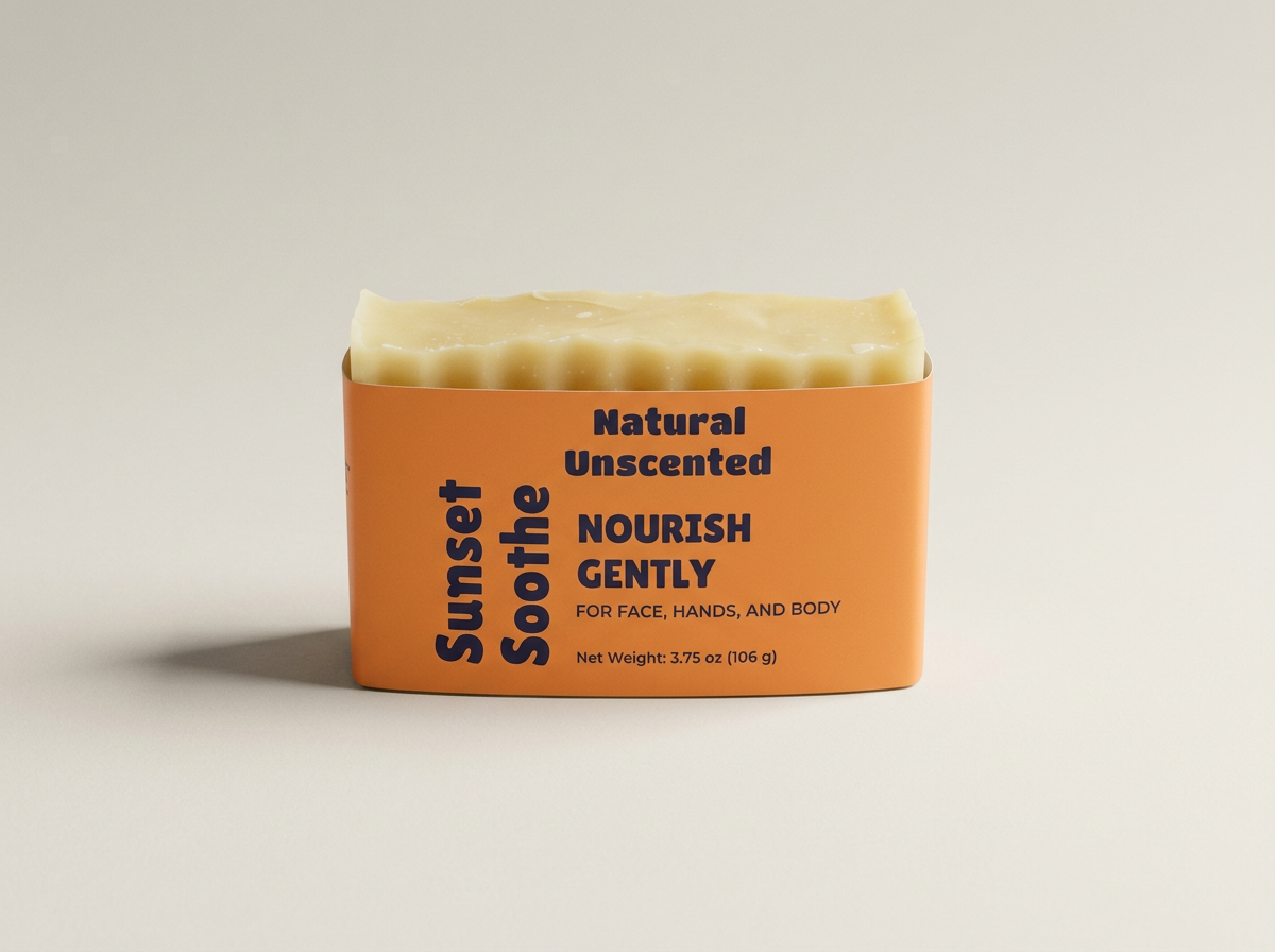 Natural Unscented Sunset Soothe soap with a smooth cream top