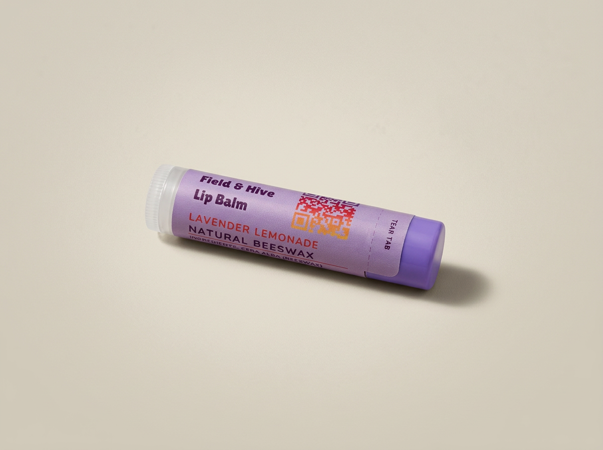 Field & Hive lavender lemonade beeswax lip balm tube with a purple cap