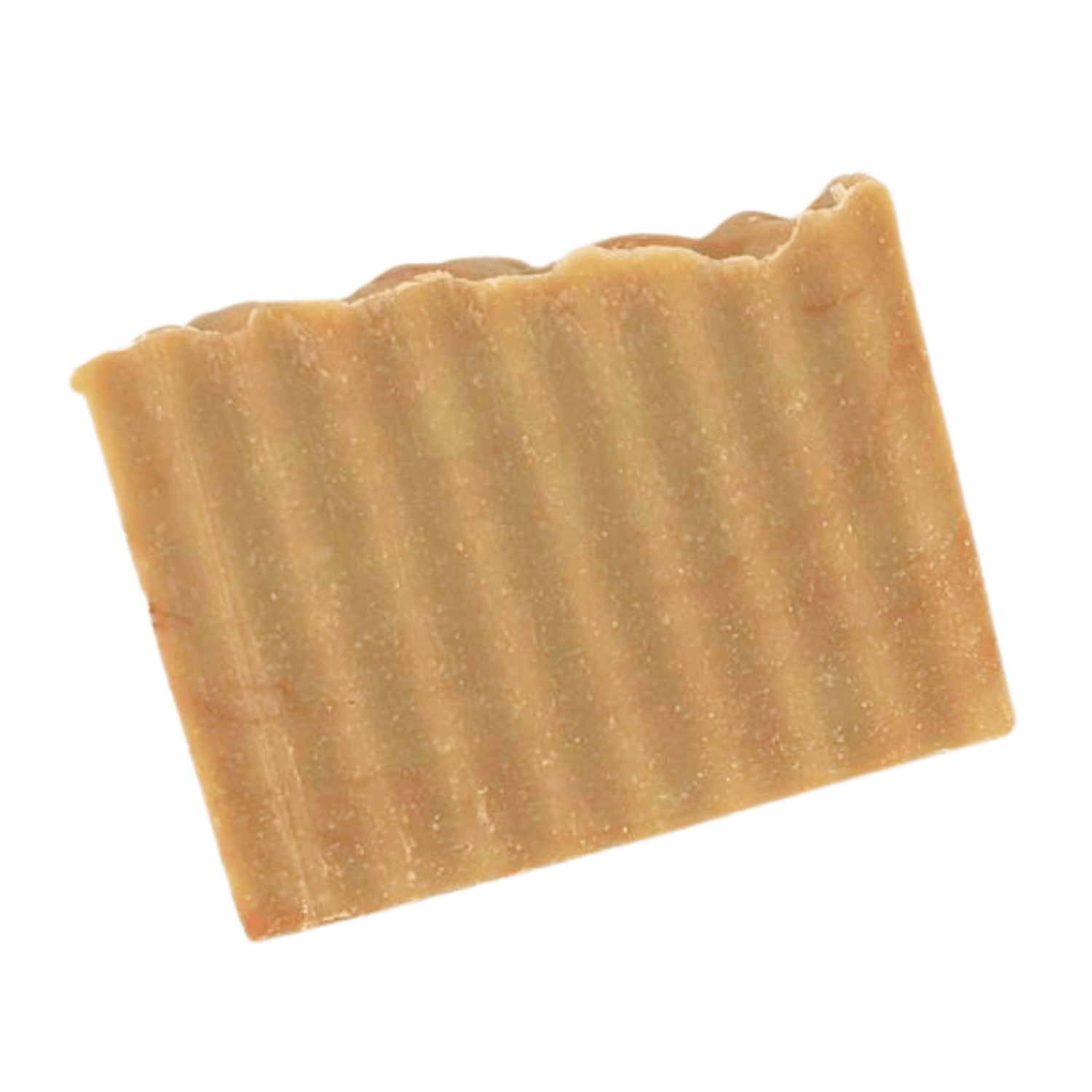 Angled view of Peppermint Nature's Polish exfoliating soap bar showing textured ridges and handmade soap surface.