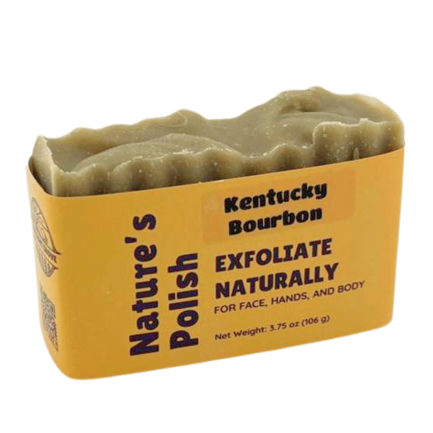 Kentucky Bourbon Nature's Polish exfoliating soap bar with warm bourbon-inspired fragrance and handmade textured top.