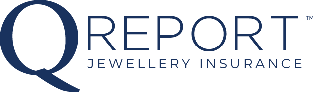 Logo for Q Report Jewellery Insurance with a stylized letter Q and text.