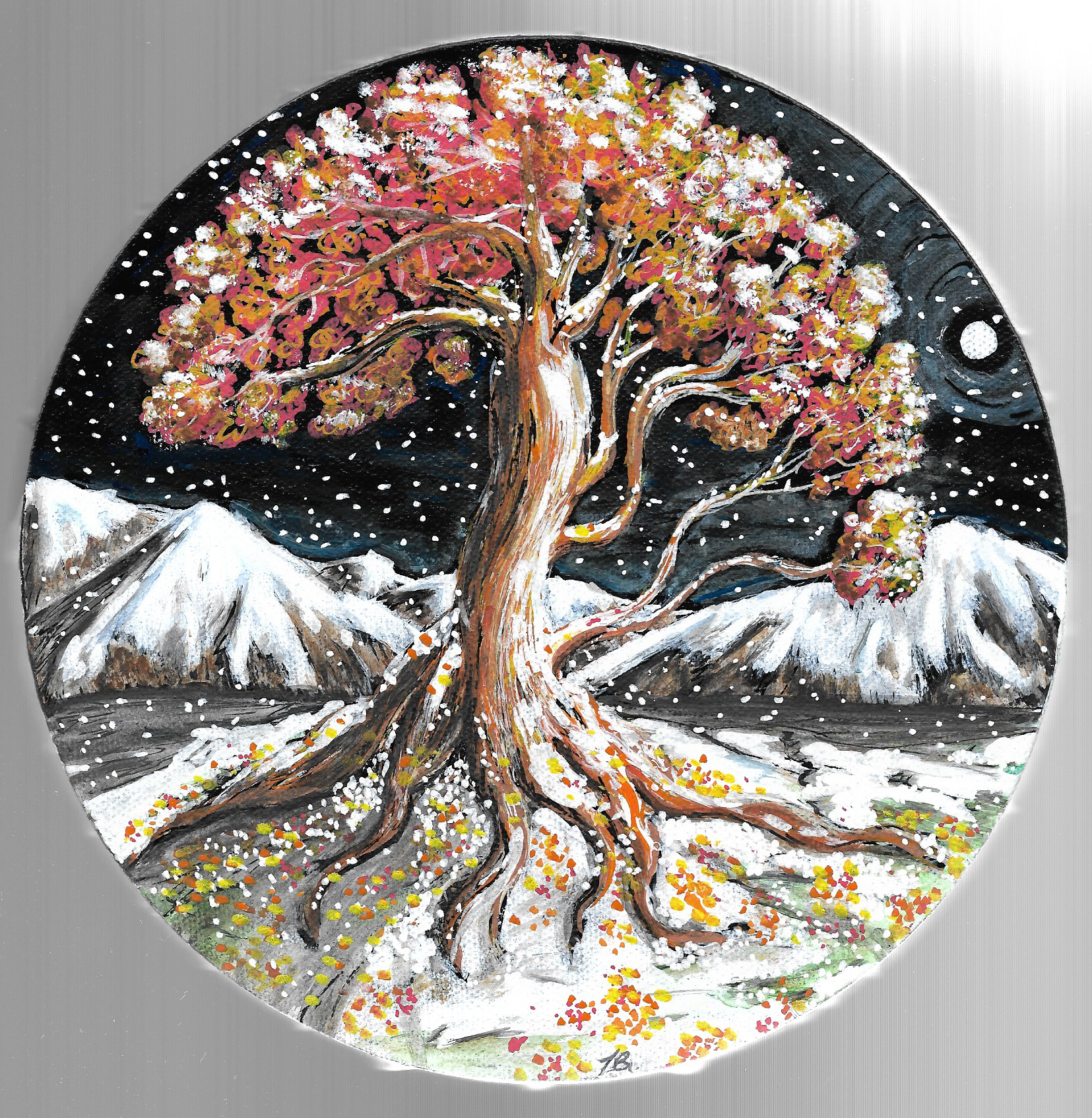 When Autumn and Winter overlaps acrylic painting.