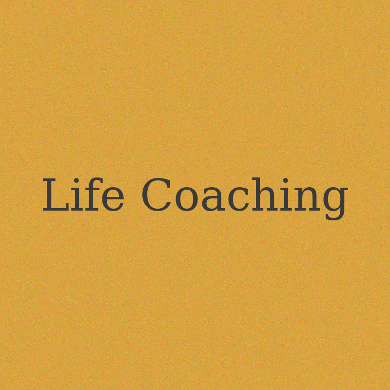 Graphic square in brand colors labeled Life Coaching