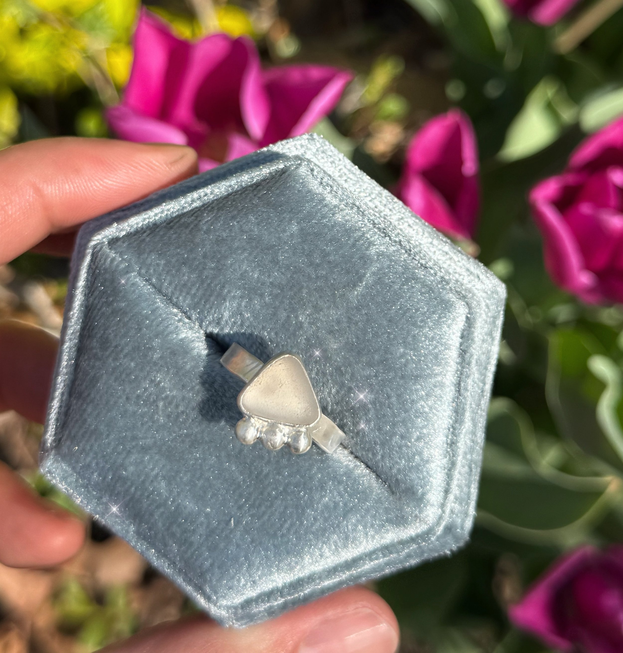 White Sea Glass Ring - Size 6